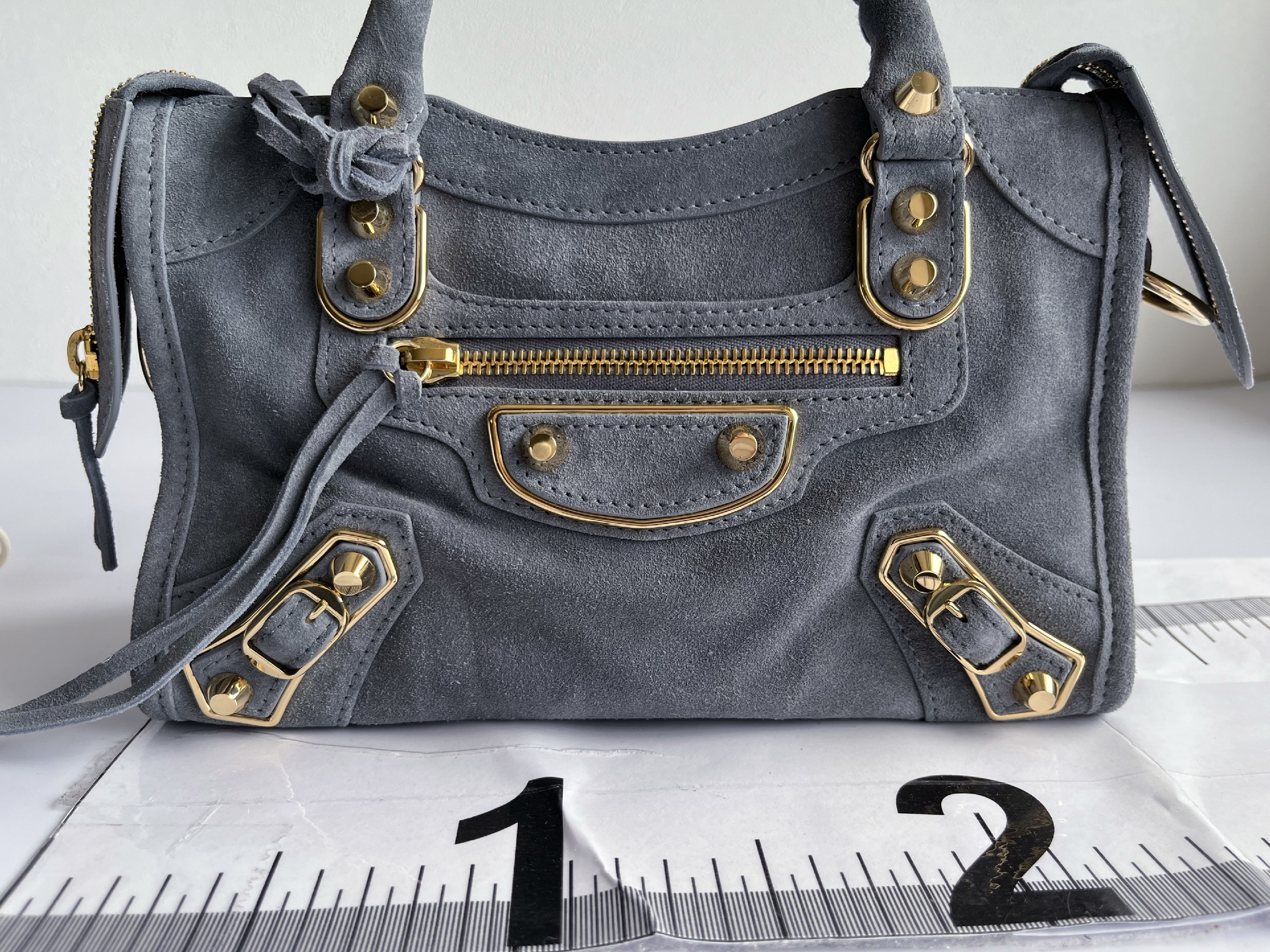 The Mini City Suede Blue-Gray Shoulder Bag with Mirror and Shoulder Strap — view 2