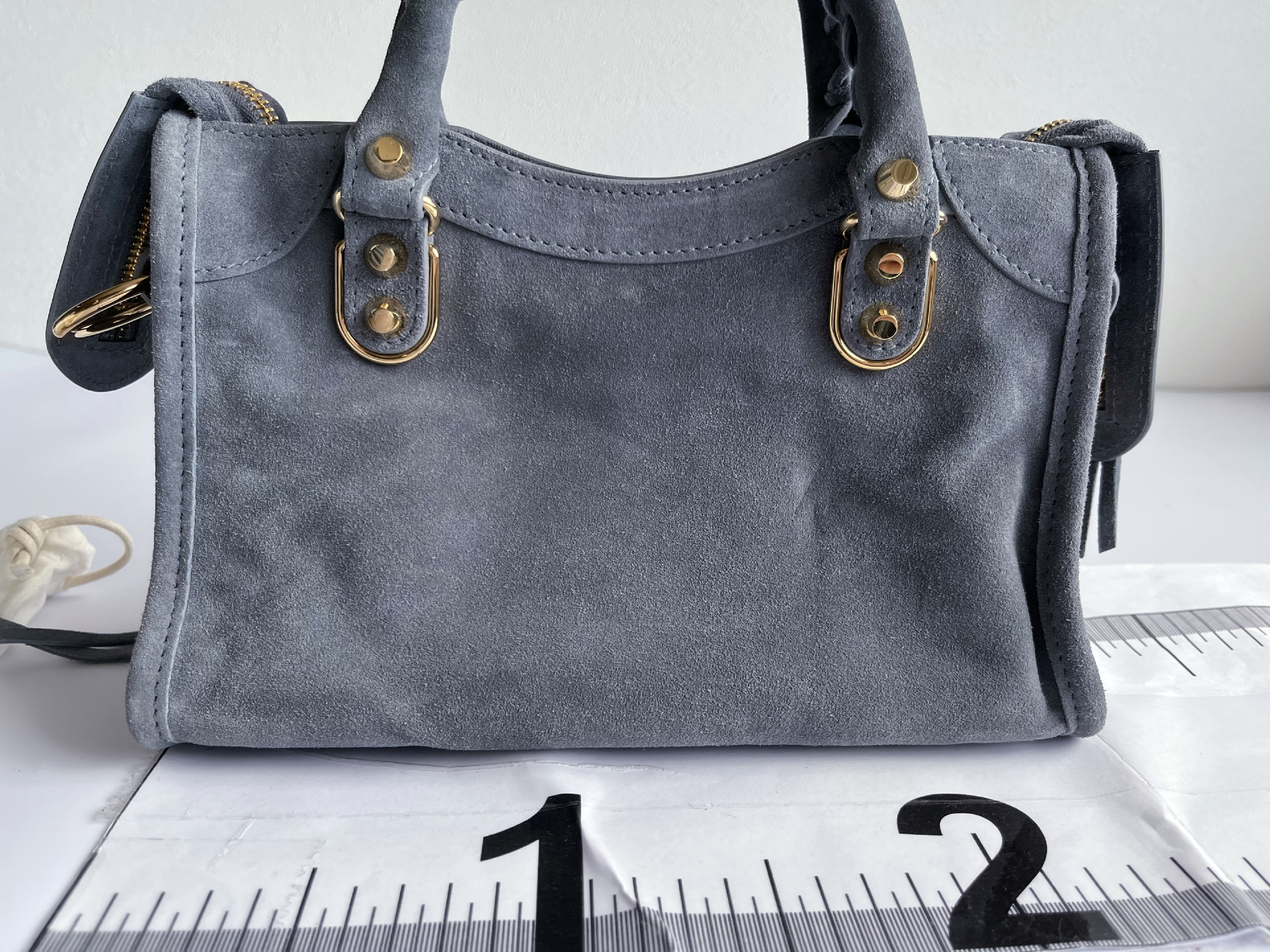 The Mini City Suede Blue-Gray Shoulder Bag with Mirror and Shoulder Strap — view 3