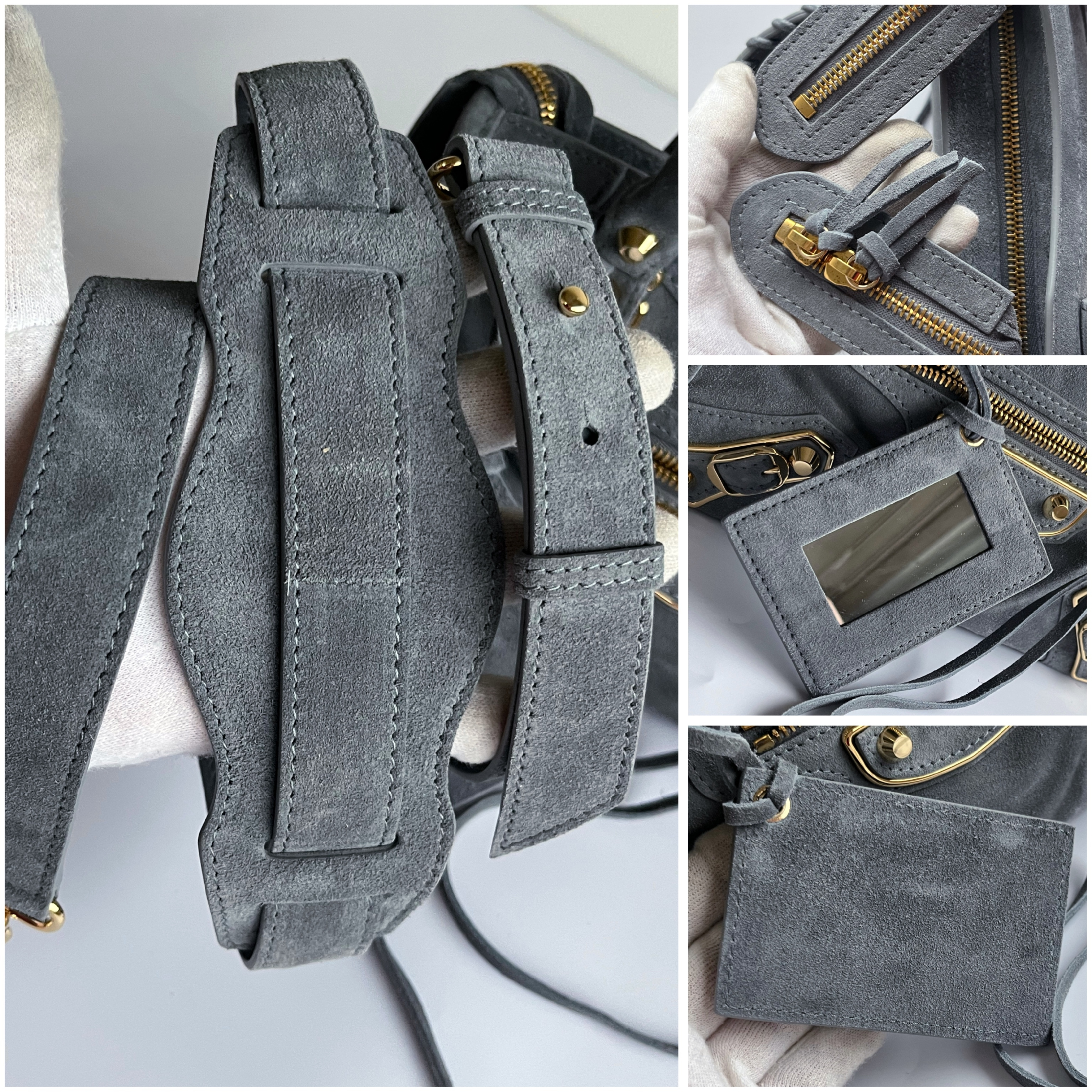 The Mini City Suede Blue-Gray Shoulder Bag with Mirror and Shoulder Strap — view 9