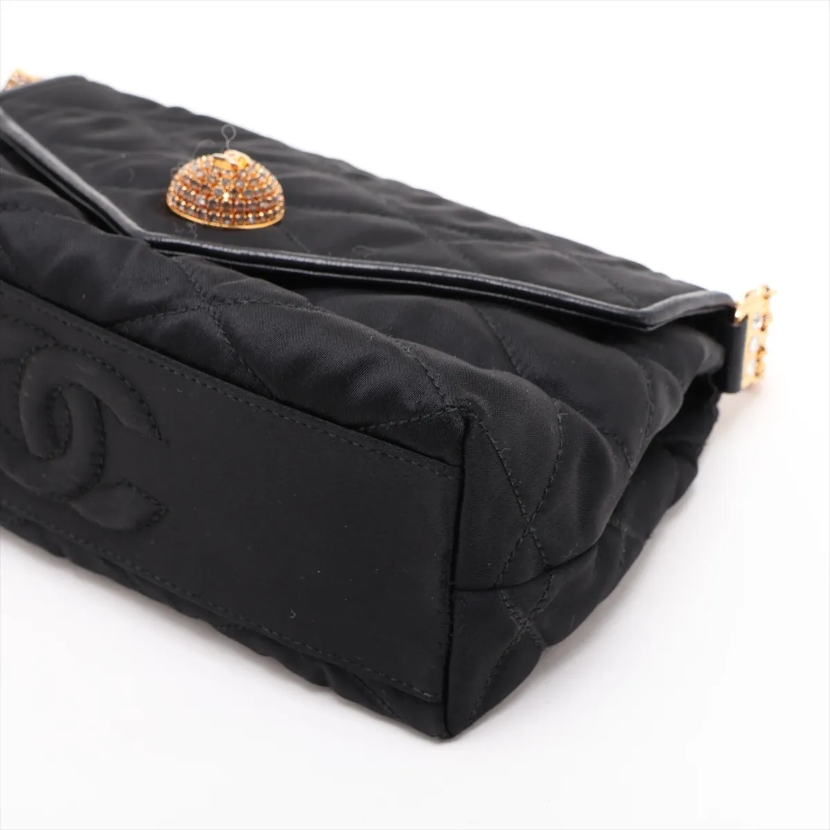 Matelassé Satin Chain Shoulder Bag, Black with Gold Hardware, 0655927 (Serial Number in the 0s) — view 3