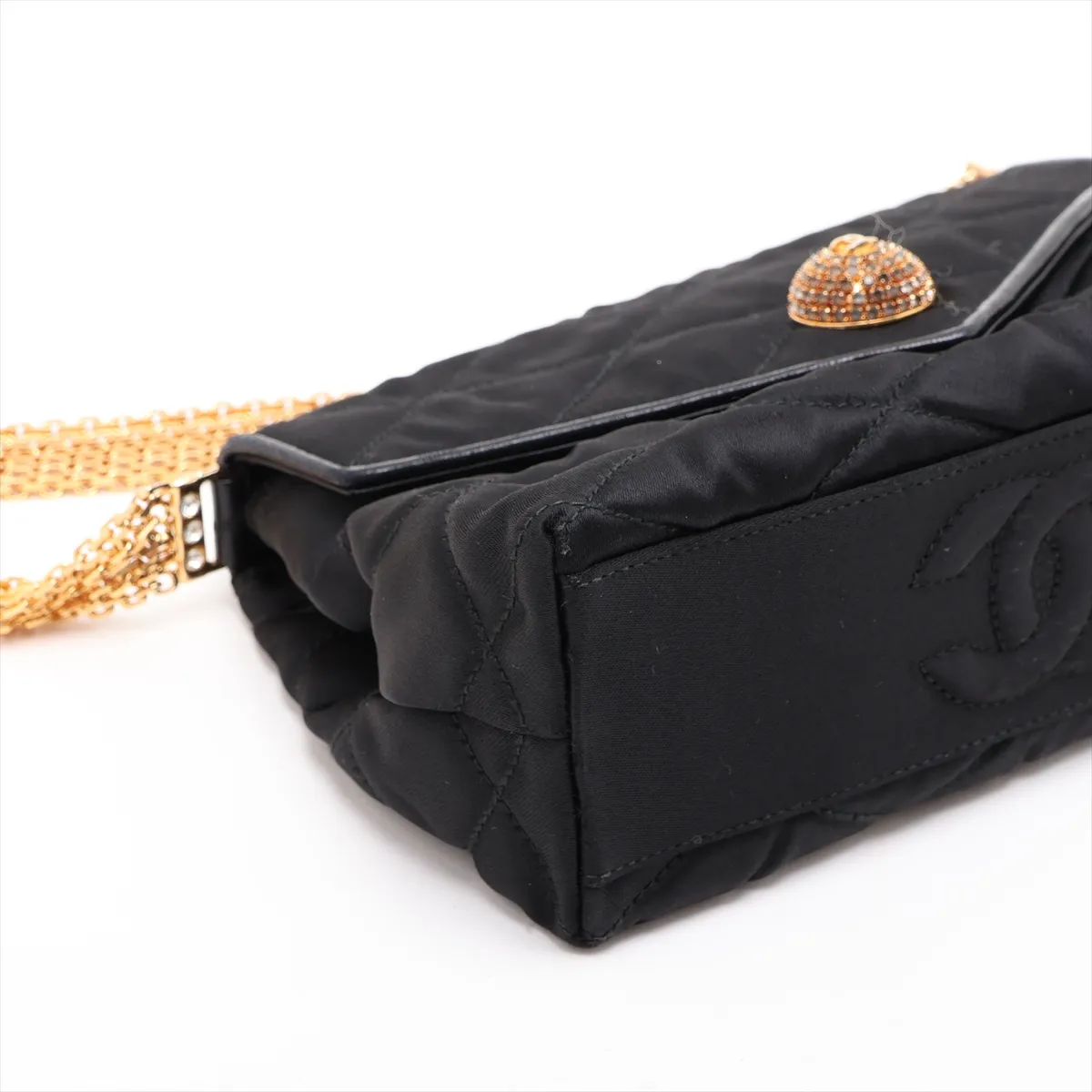 Matelassé Satin Chain Shoulder Bag, Black with Gold Hardware, 0655927 (Serial Number in the 0s) — view 4