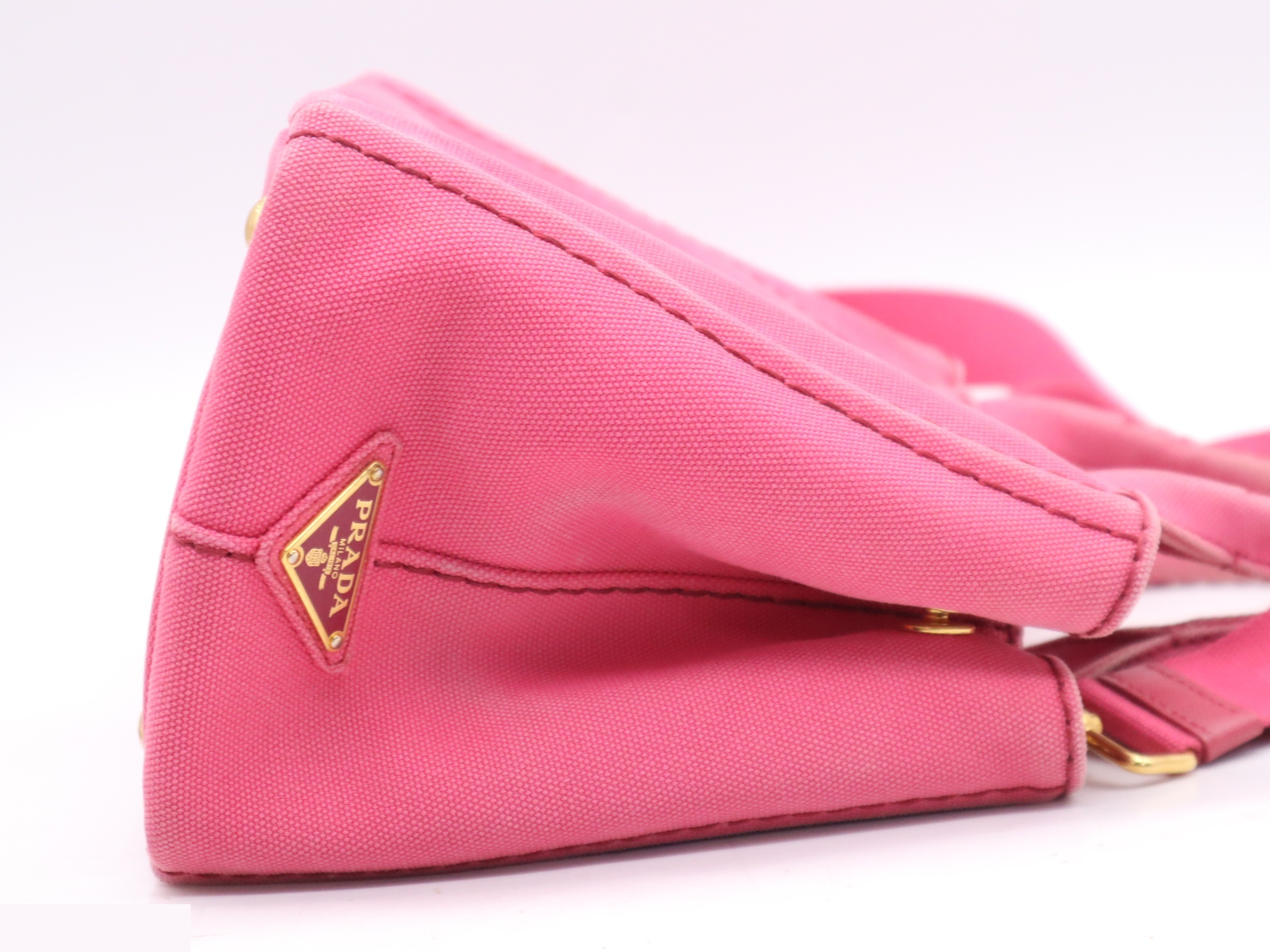 Denim Canapa Tote Bag, Mini Size, Pink, Gold Hardware, Shoulder Strap — view 5