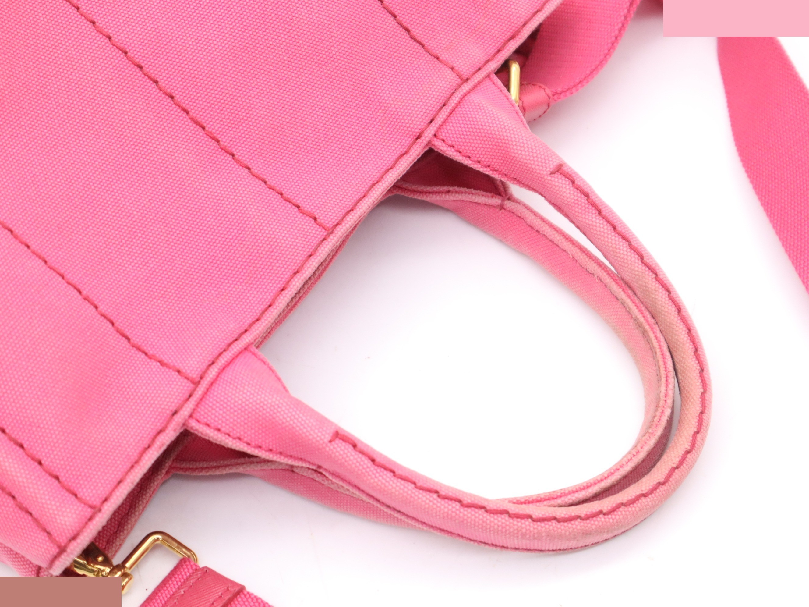 Denim Canapa Tote Bag, Mini Size, Pink, Gold Hardware, Shoulder Strap — view 6