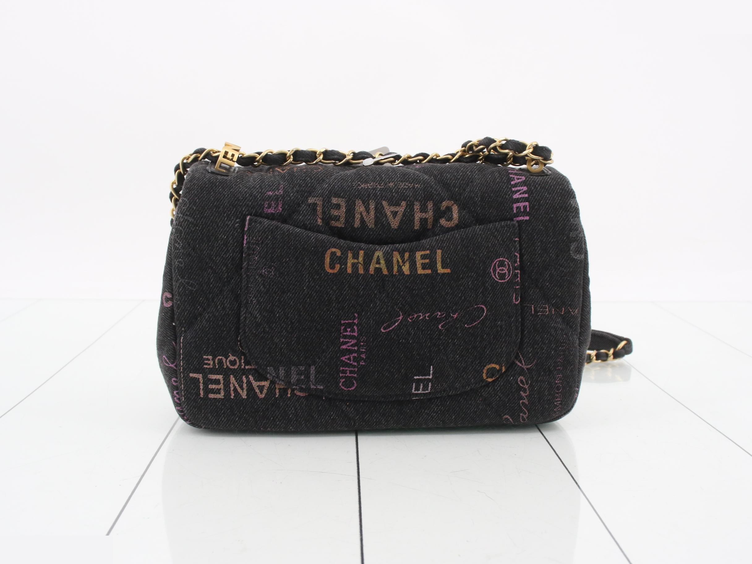 AS3135 Black Printed Denim Gold Hardware Mini Matelassé 21 Chain — view 2