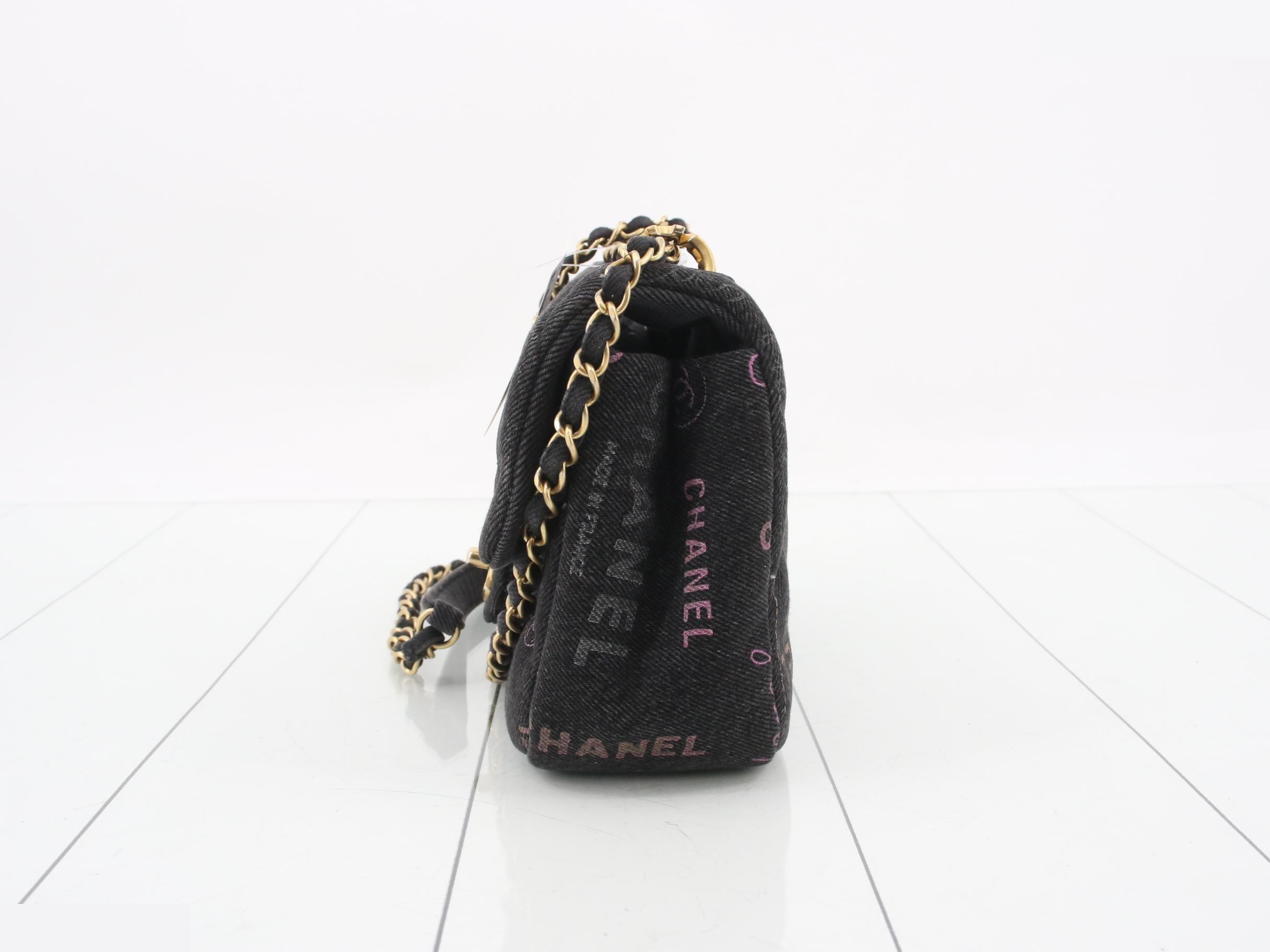 AS3135 Black Printed Denim Gold Hardware Mini Matelassé 21 Chain — view 3