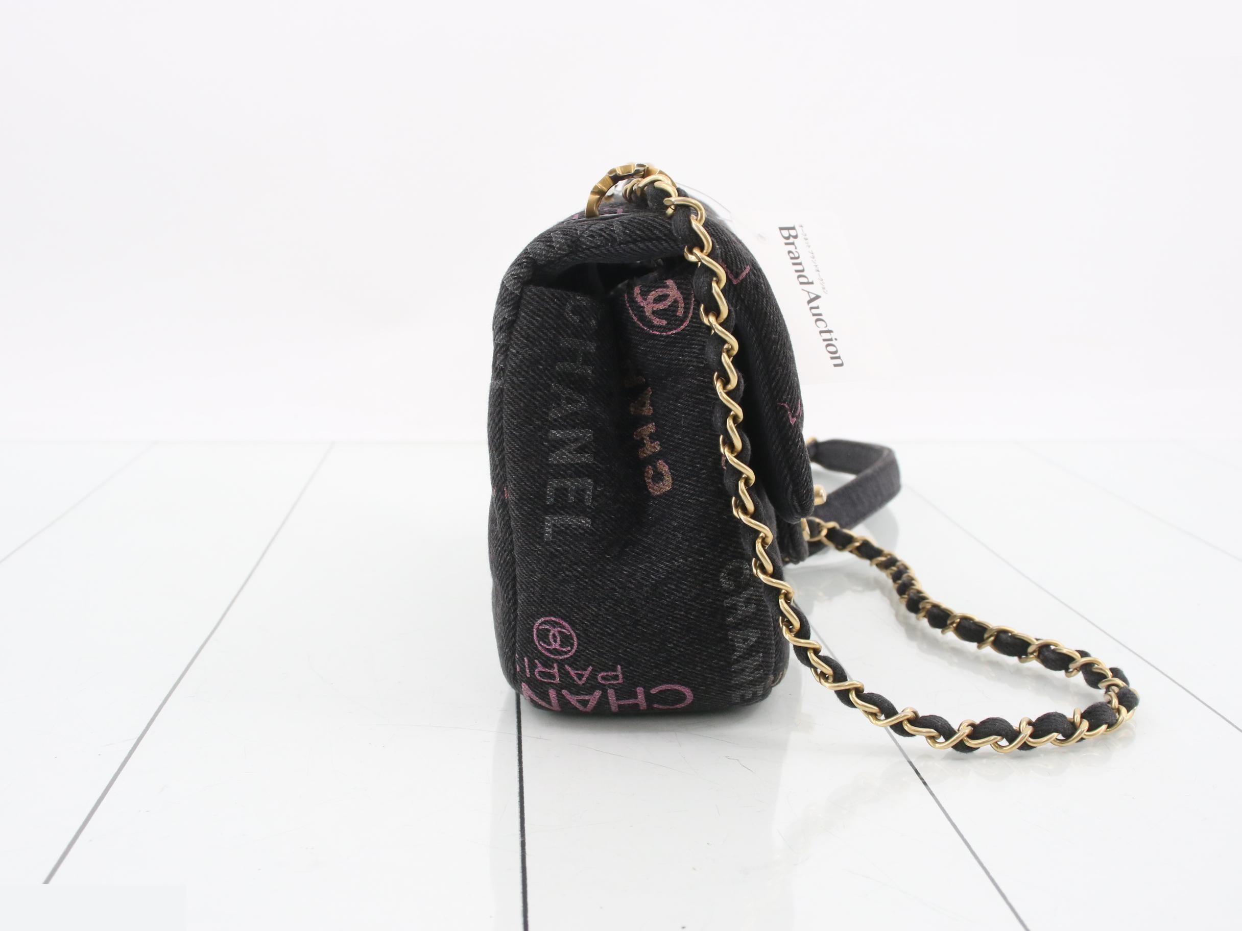 AS3135 Black Printed Denim Gold Hardware Mini Matelassé 21 Chain — view 4