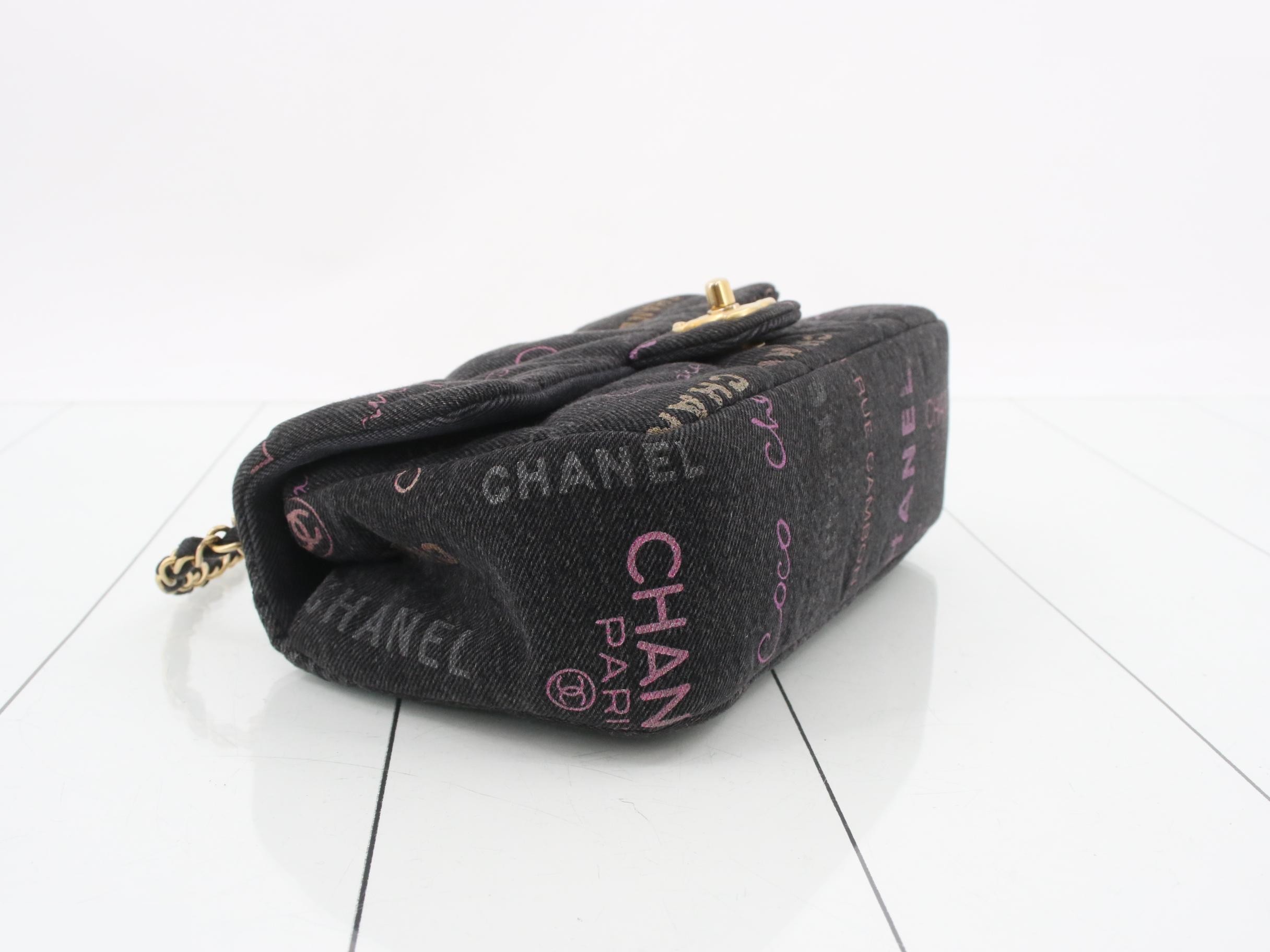 AS3135 Black Printed Denim Gold Hardware Mini Matelassé 21 Chain — view 5