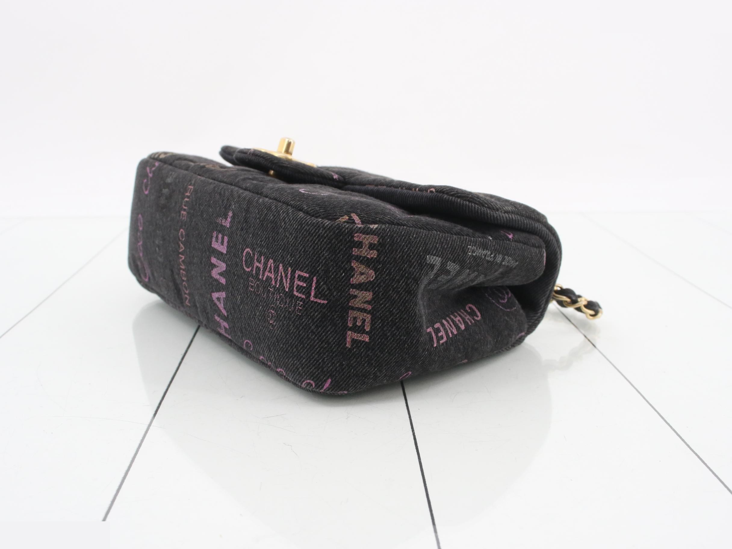 AS3135 Black Printed Denim Gold Hardware Mini Matelassé 21 Chain — view 6