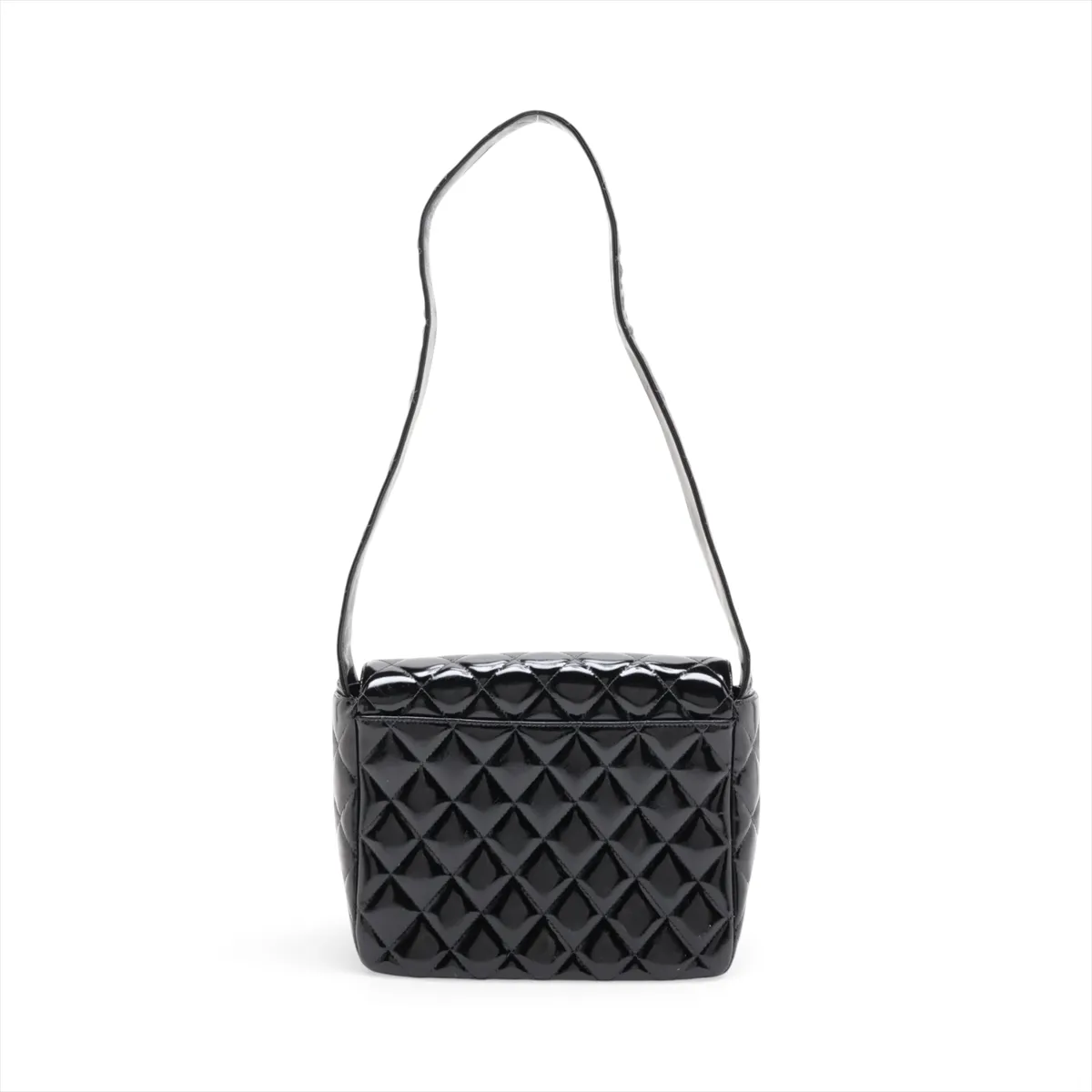 Matelassé Patent Leather Shoulder Bag, Black, Black Hardware, 4877385, Series 4 — view 2