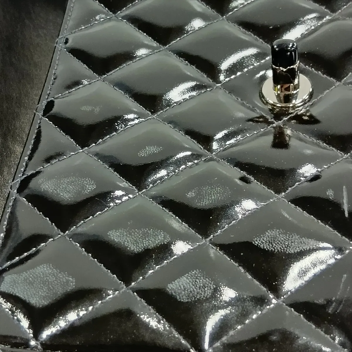 Matelassé Patent Leather Shoulder Bag, Black, Black Hardware, 4877385, Series 4 — view 14