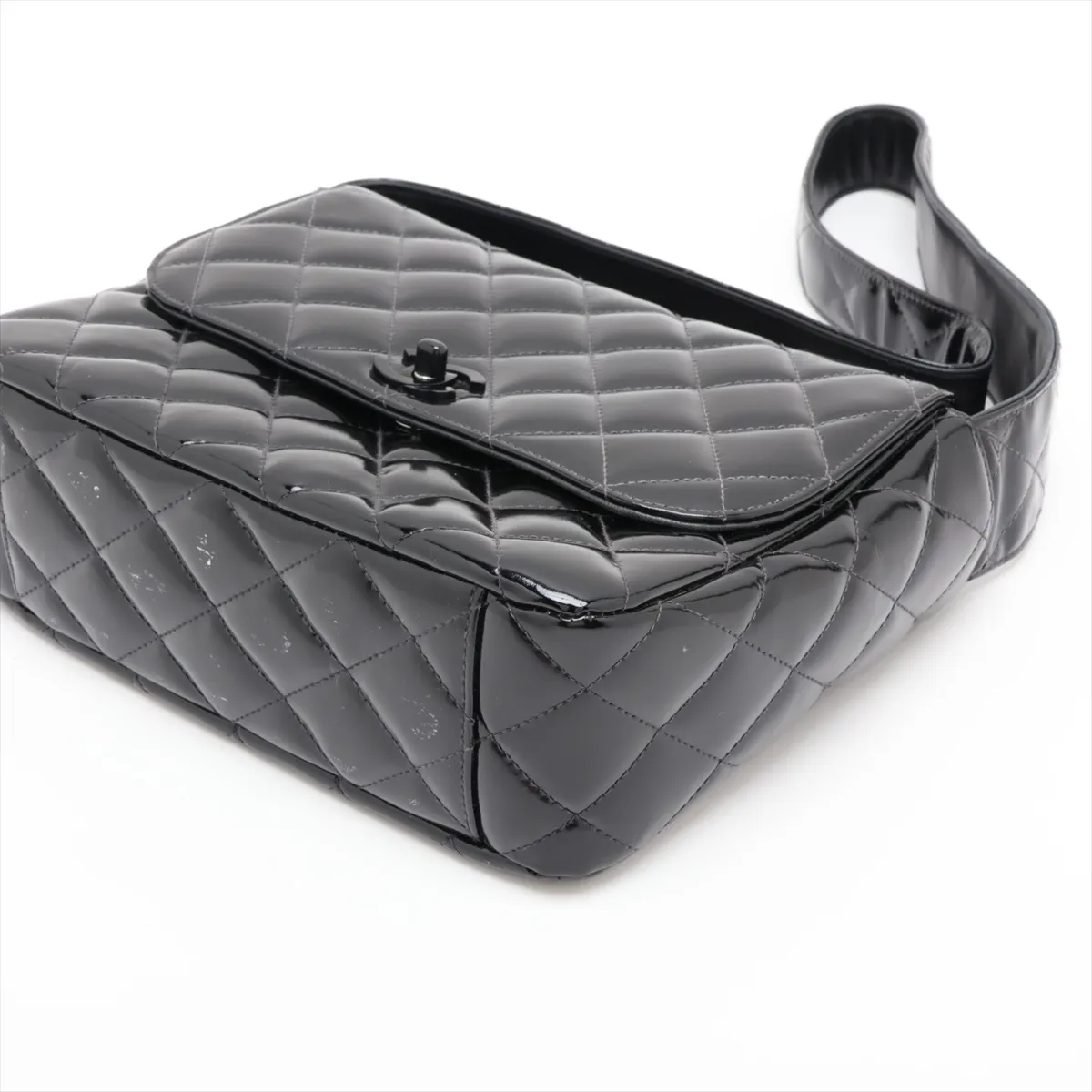 Matelassé Patent Leather Shoulder Bag, Black, Black Hardware, 4877385, Series 4 — view 3