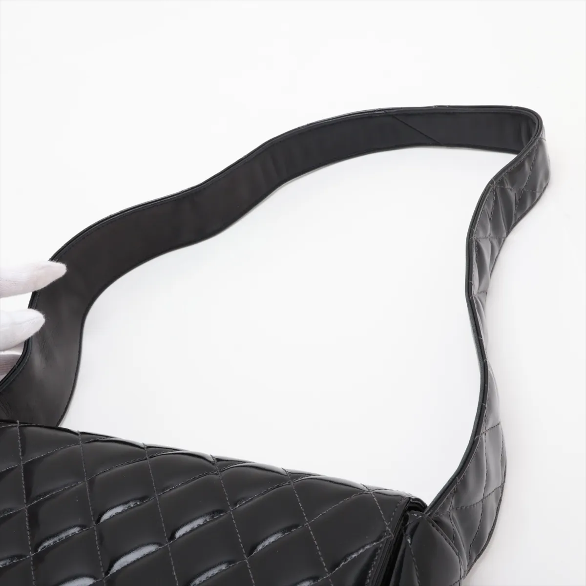 Matelassé Patent Leather Shoulder Bag, Black, Black Hardware, 4877385, Series 4 — view 5