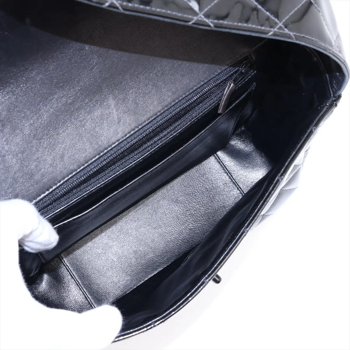 Matelassé Patent Leather Shoulder Bag, Black, Black Hardware, 4877385, Series 4 — view 6