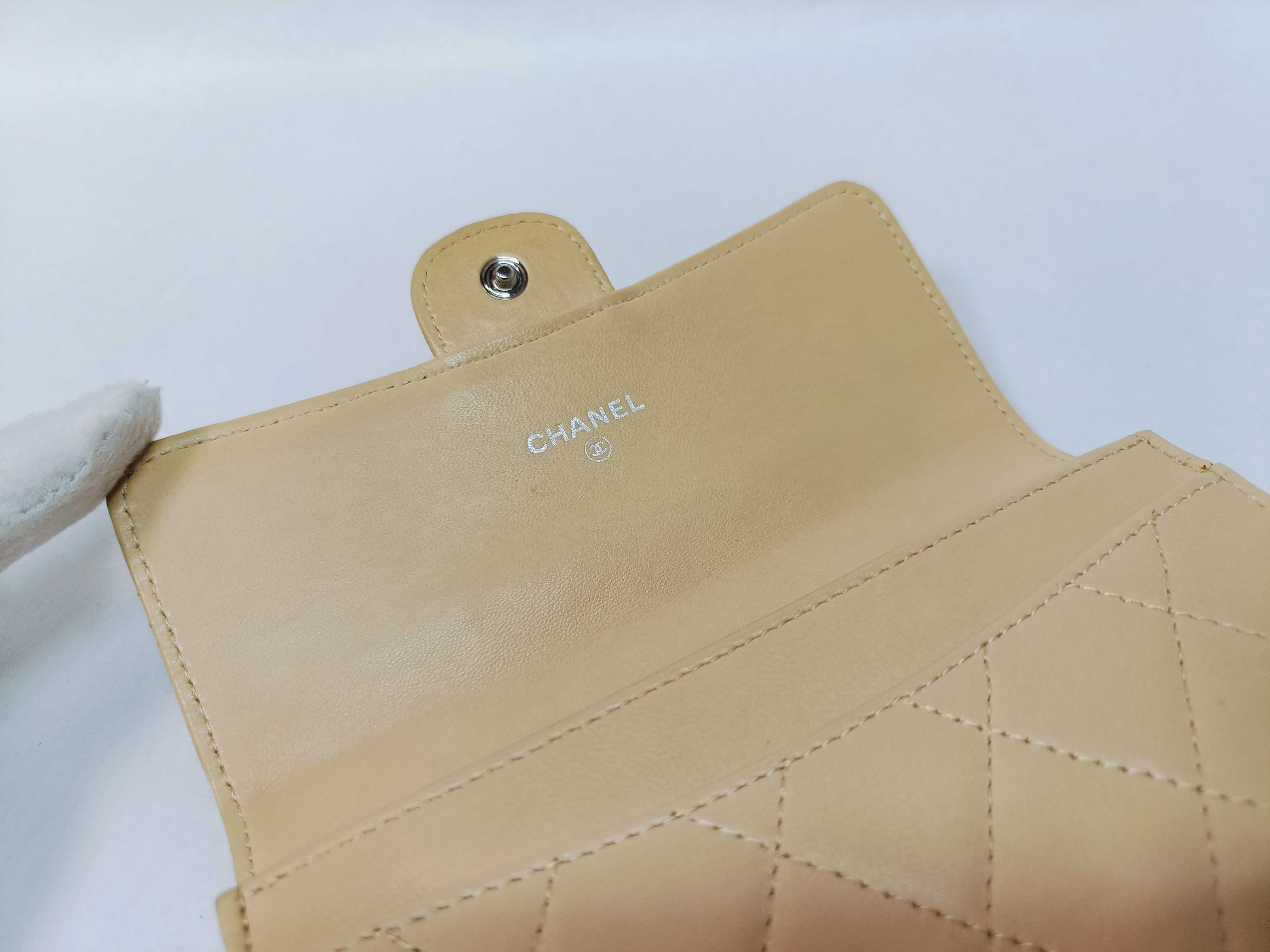 Lambskin Matelassé Wallet with Coco Mark, Beige — view 8
