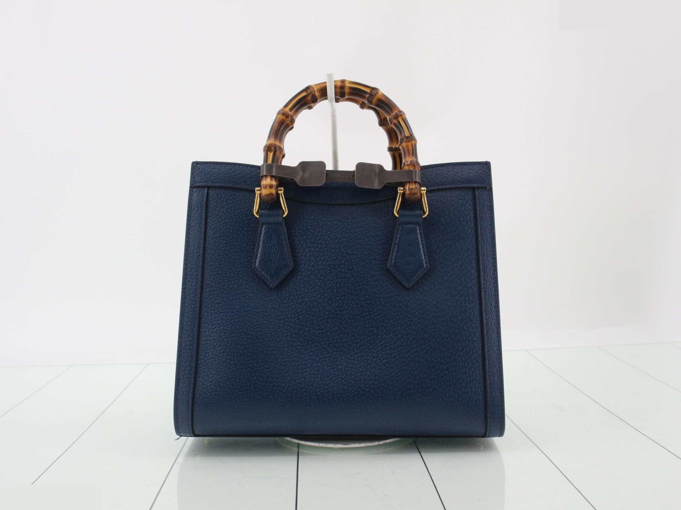 Bamboo Diana Leather 2-Way Handbag, Blue, 702721 — view 2