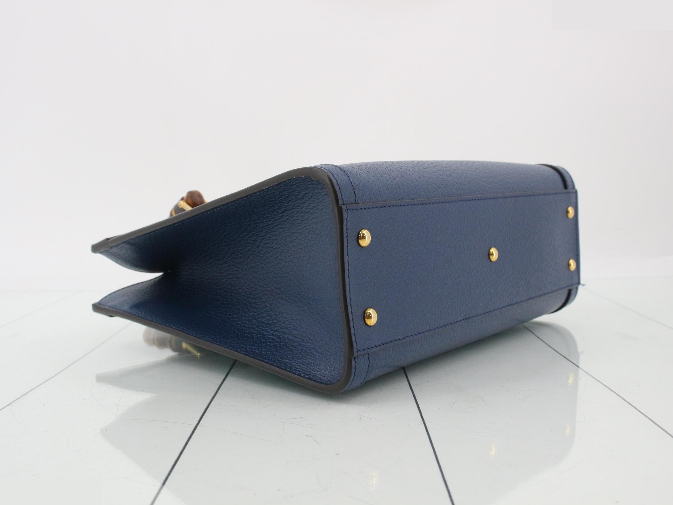Bamboo Diana Leather 2-Way Handbag, Blue, 702721 — view 5