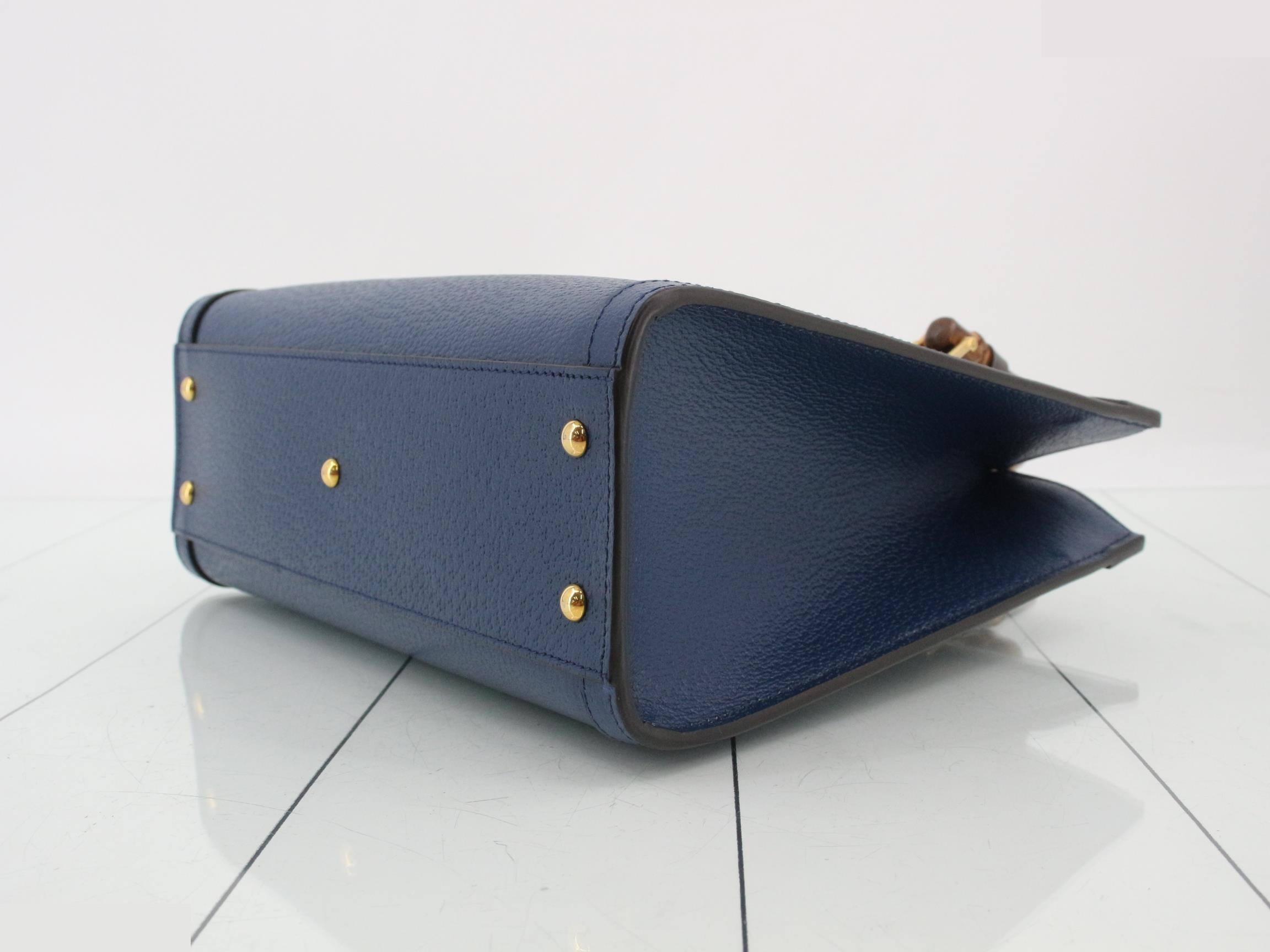 Bamboo Diana Leather 2-Way Handbag, Blue, 702721 — view 6