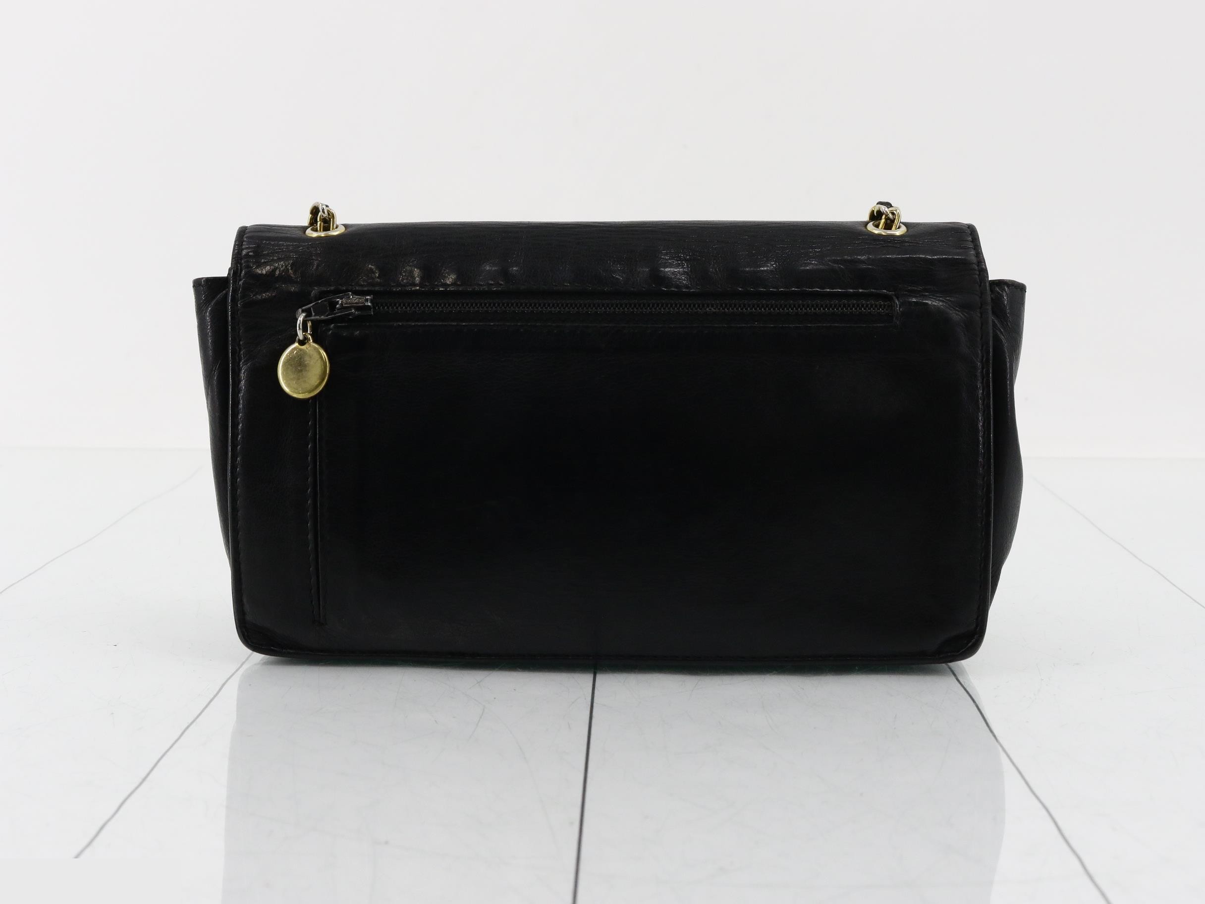 Leather Coco Mark Chain Wallet, Black — view 2