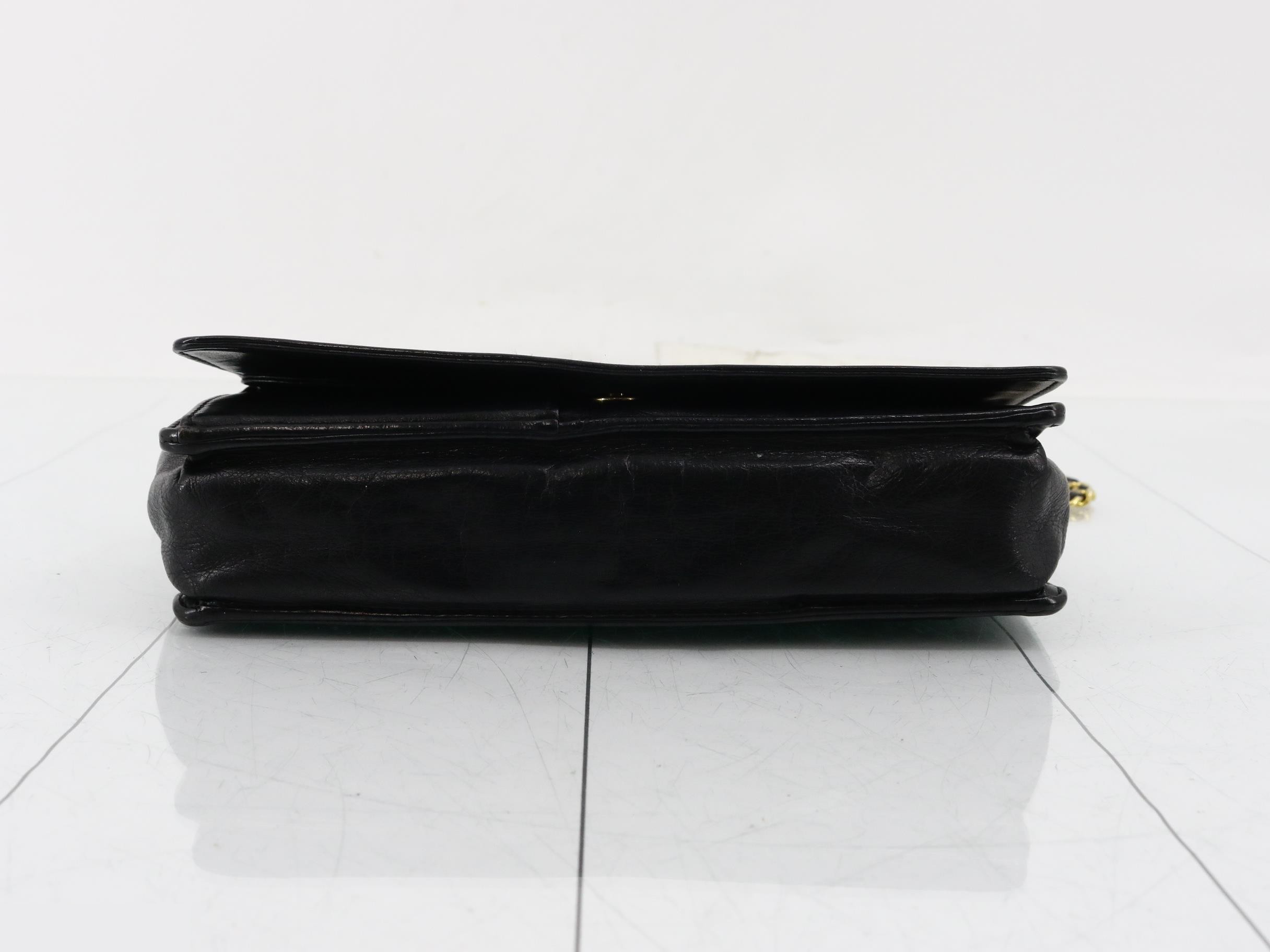 Leather Coco Mark Chain Wallet, Black — view 3