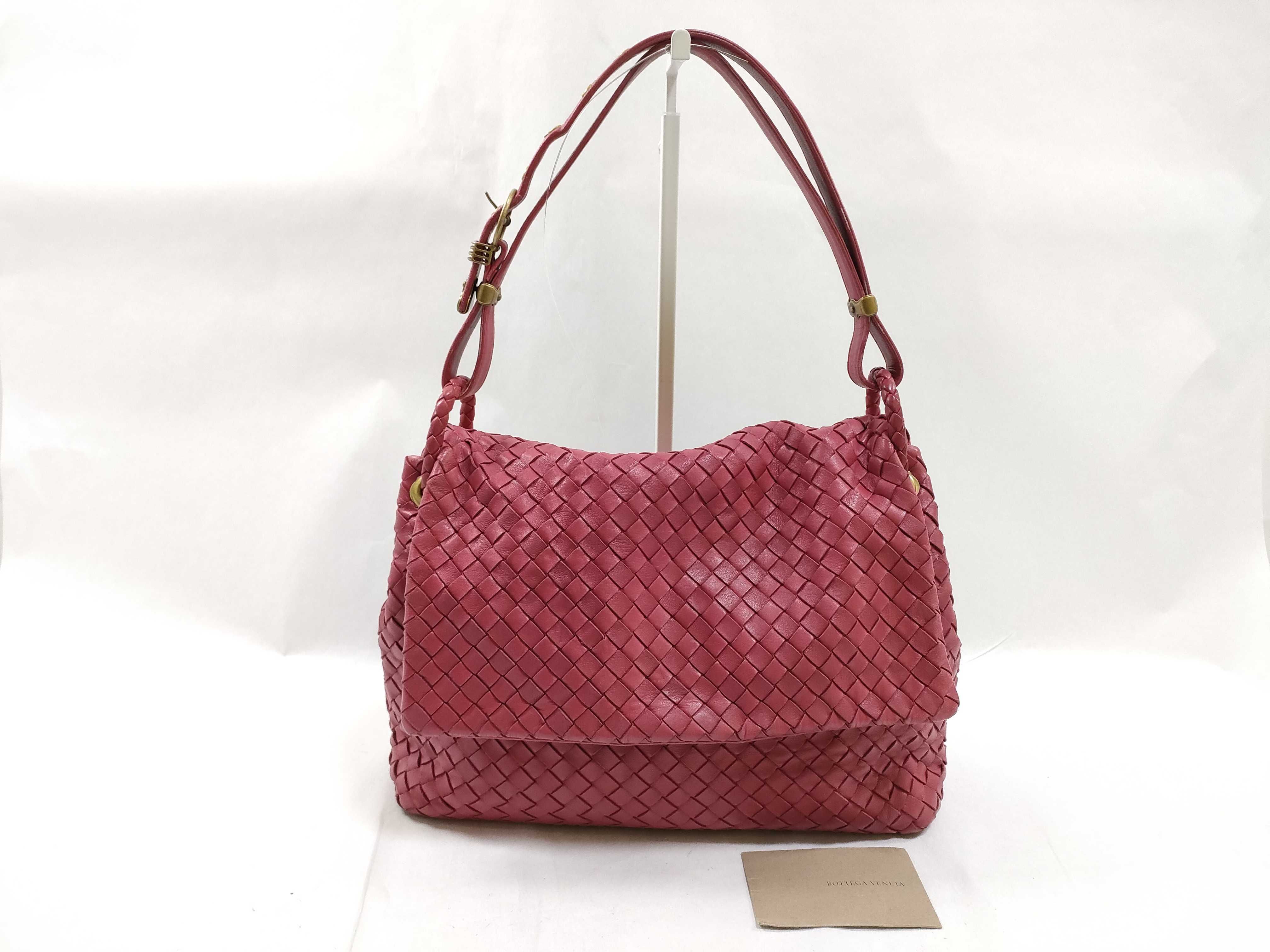 Intrecciato Leather Shoulder Bag, Red