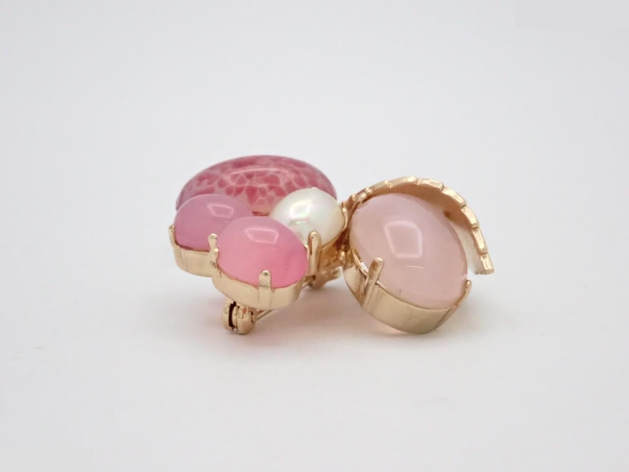 colored stone pearl brooch with fruit motif — view 3