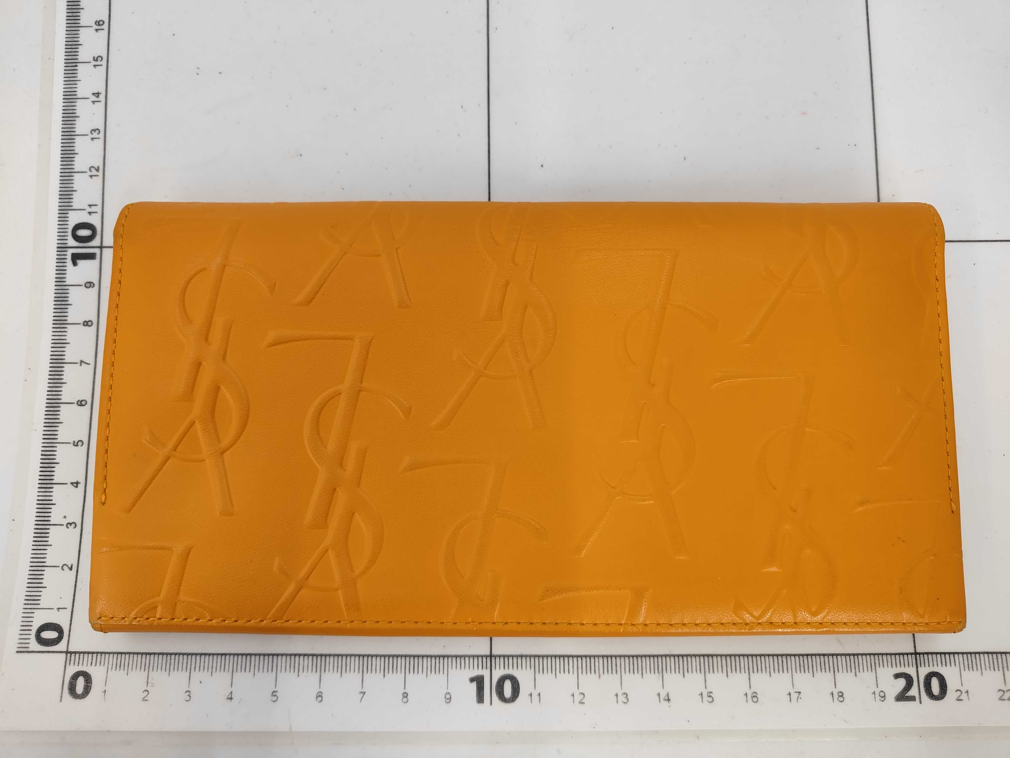 long wallet, leather, orange, embossed YSL wallet — view 2