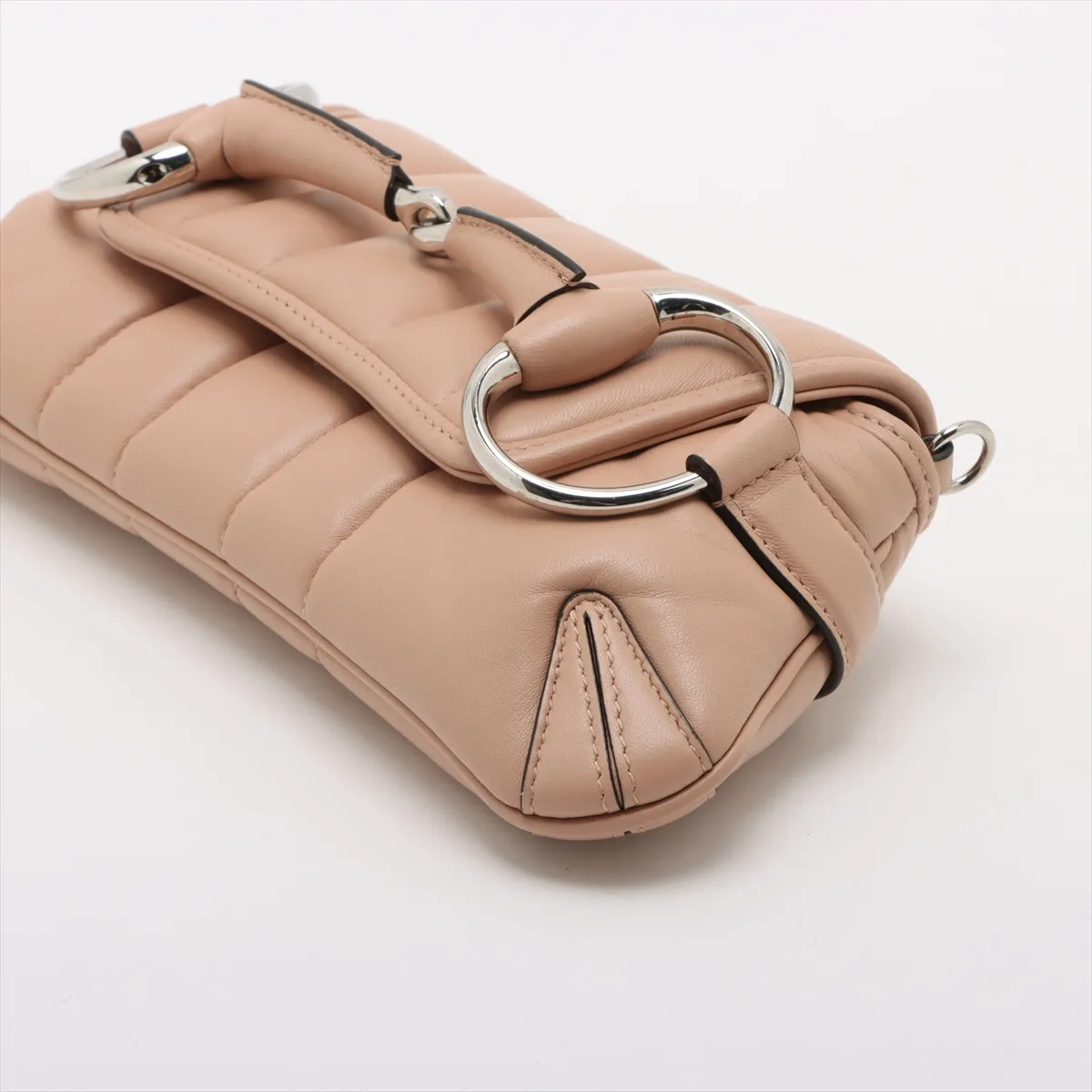 Horsebit Leather Chain Shoulder Bag, Pink, 764339 — view 3