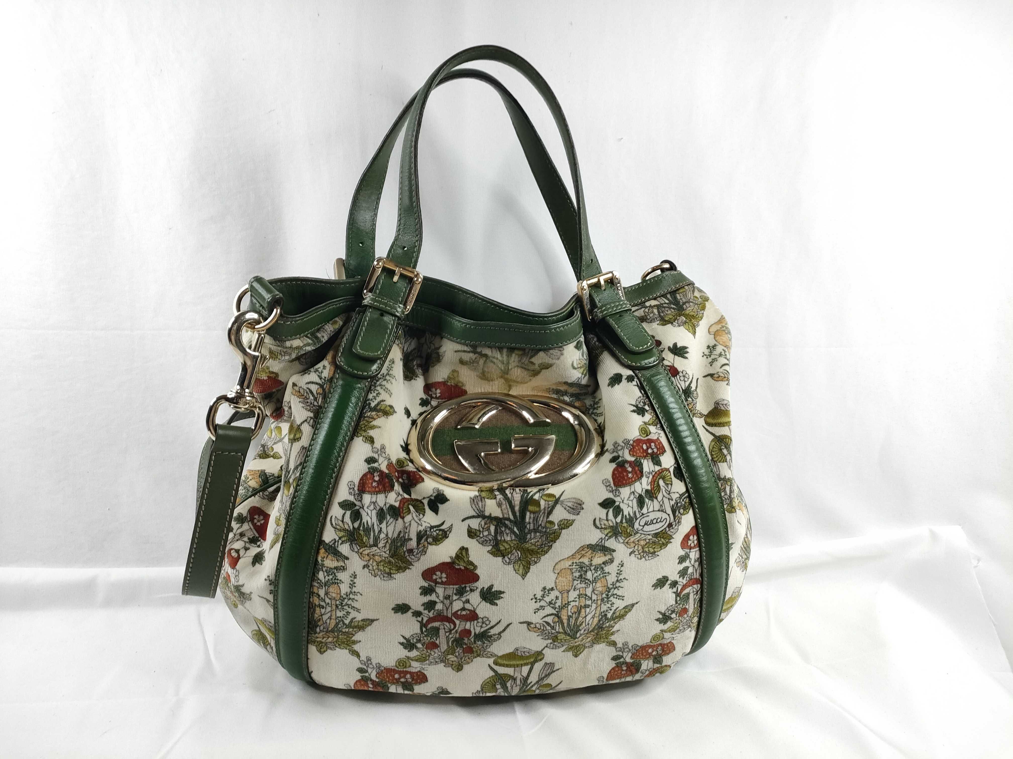 Interlocking GG Mushroom Flora Multicolor Velour Shoulder Bag 162886