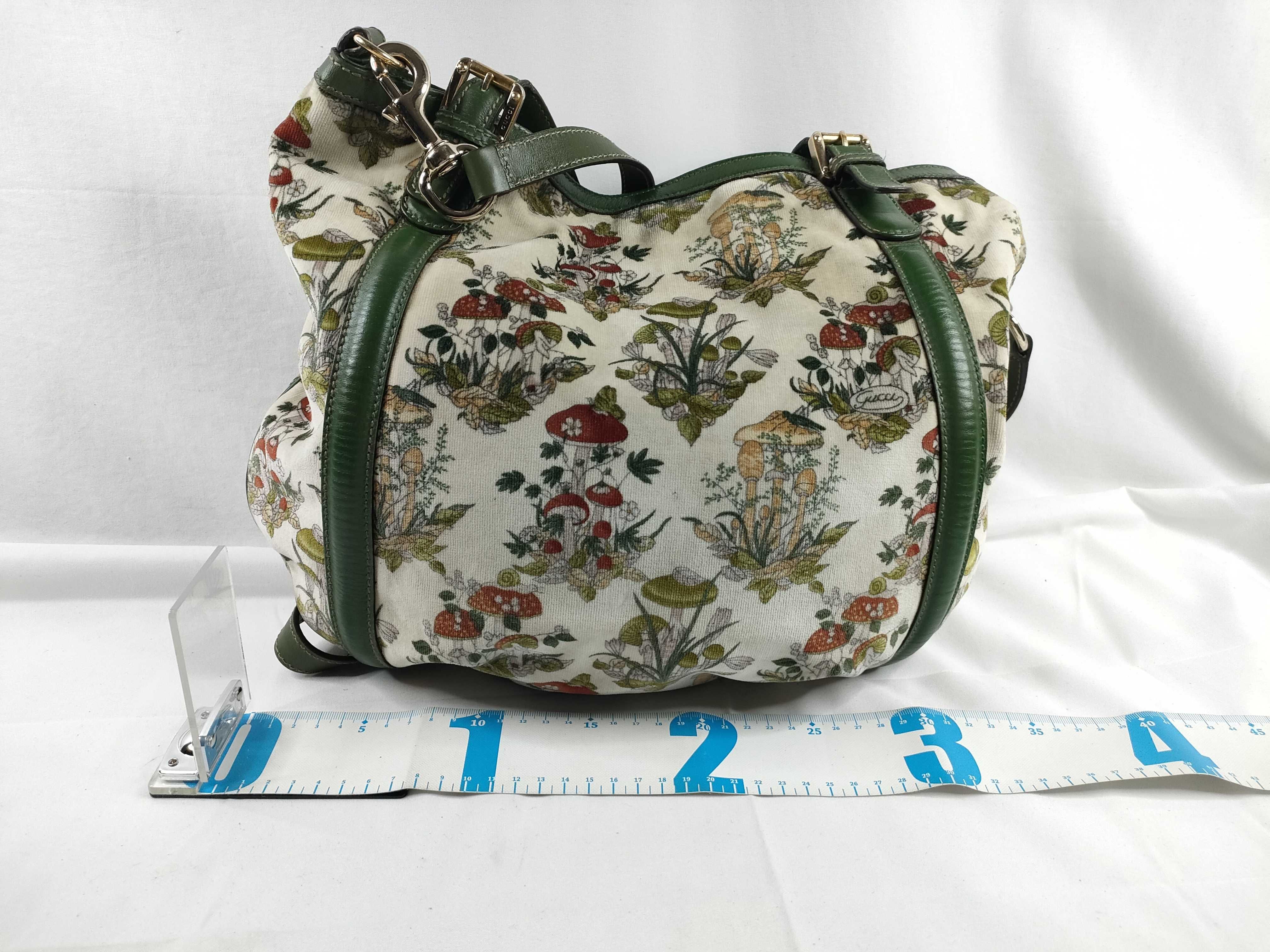 Interlocking GG Mushroom Flora Multicolor Velour Shoulder Bag 162886 — view 2