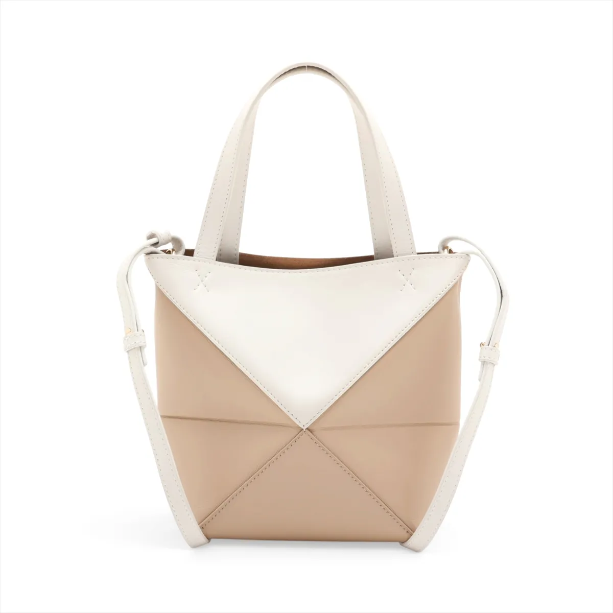 Puzzlefold Mini Leather 2-Way Handbag, Beige x Brown — view 2