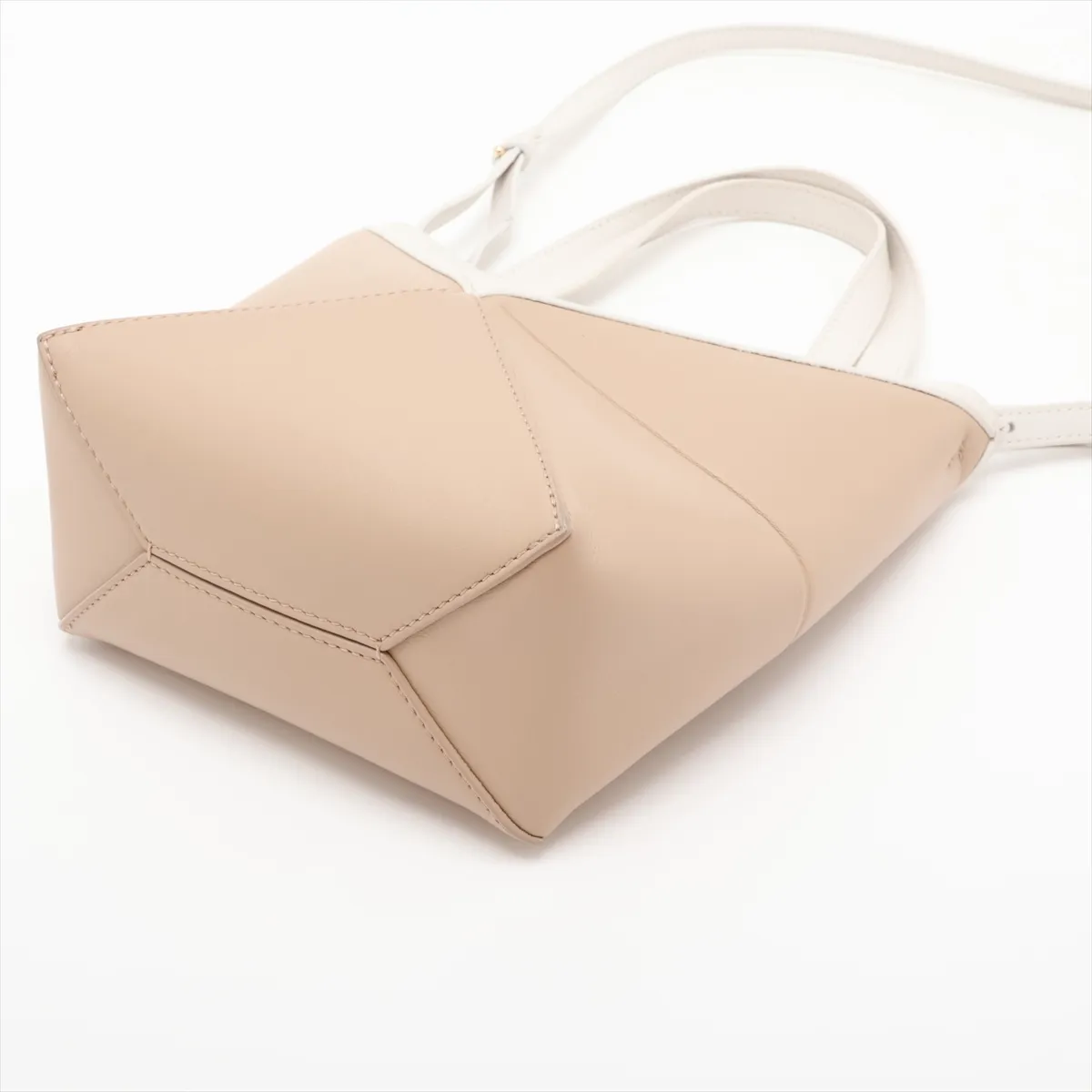 Puzzlefold Mini Leather 2-Way Handbag, Beige x Brown — view 3