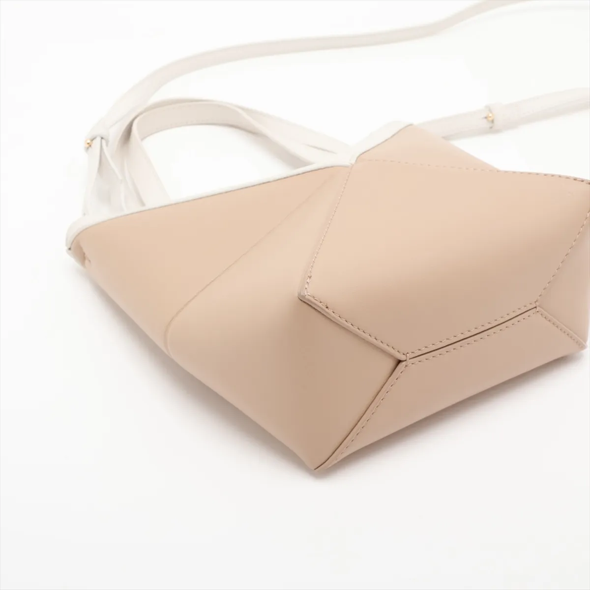 Puzzlefold Mini Leather 2-Way Handbag, Beige x Brown — view 4
