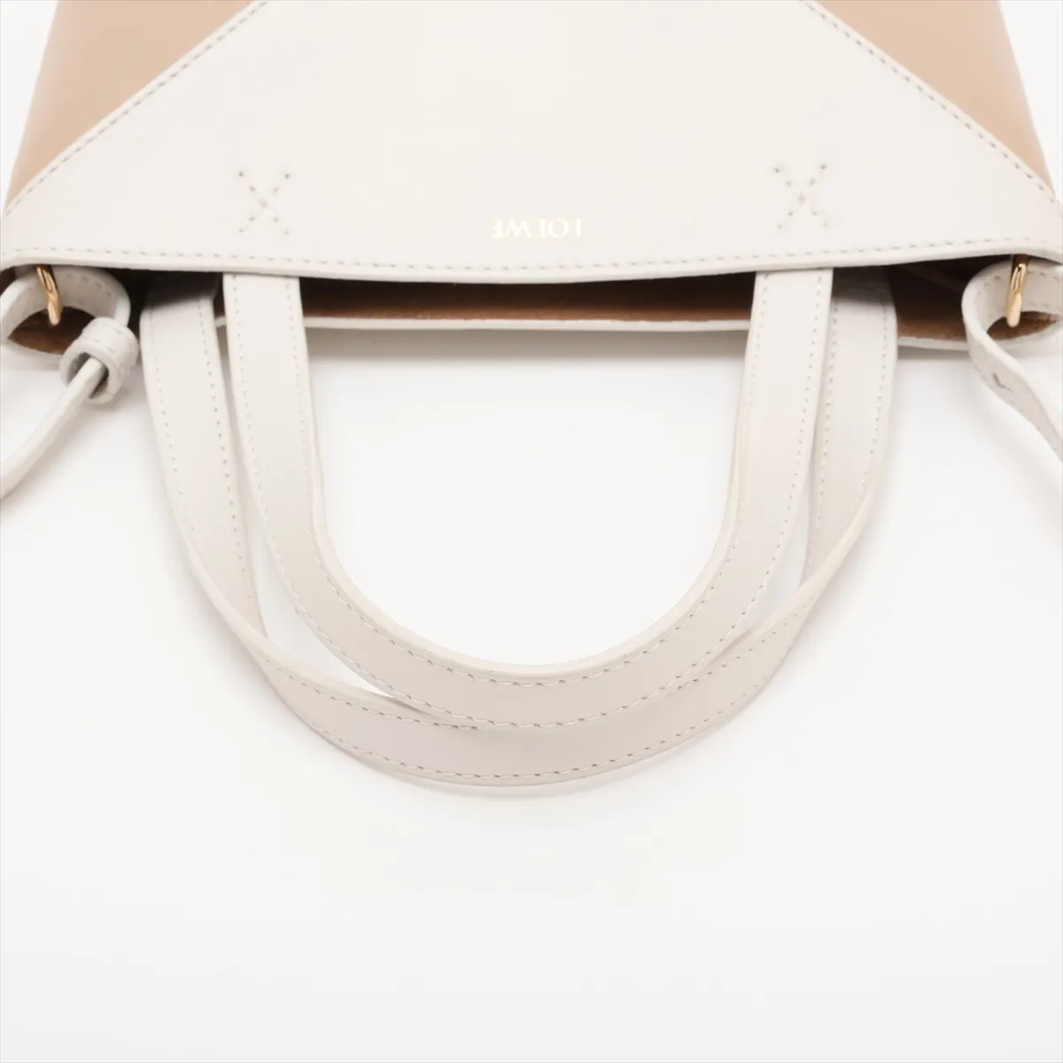 Puzzlefold Mini Leather 2-Way Handbag, Beige x Brown — view 5