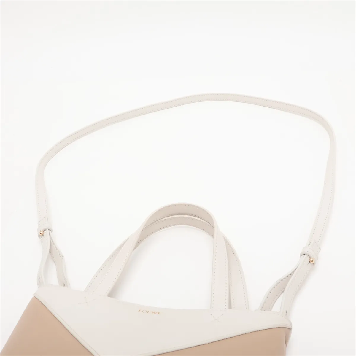 Puzzlefold Mini Leather 2-Way Handbag, Beige x Brown — view 7