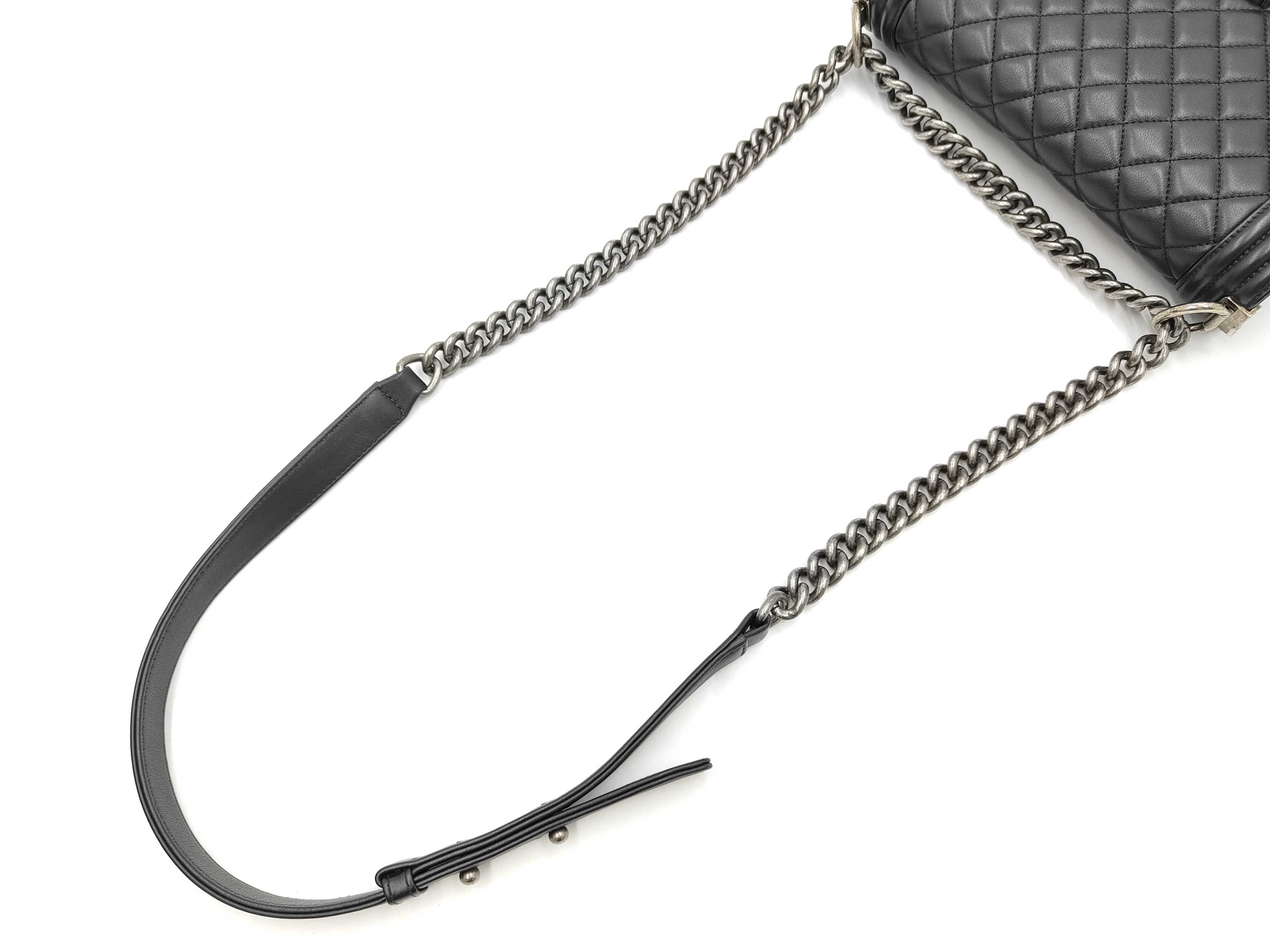 Boy Chanel Chain Shoulder Bag, Black Lambskin, Antique Gold Hardware. — view 3