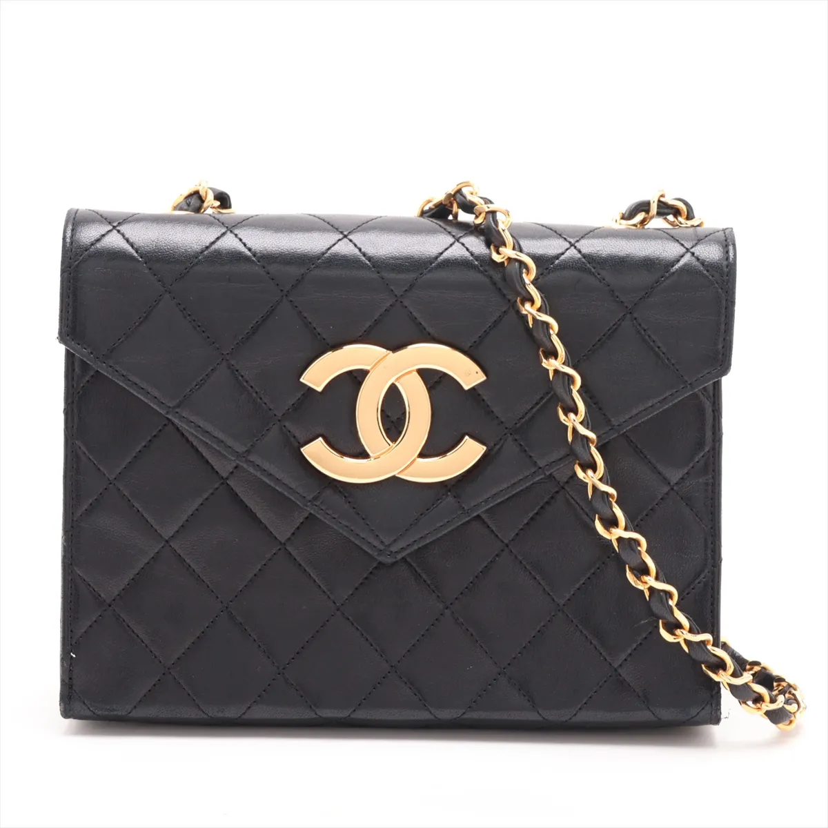 Matelassé Lambskin Single Flap Single Chain Bag, Push Lock, Black with Gold Hardware, 0731263 (Serial Number 0)