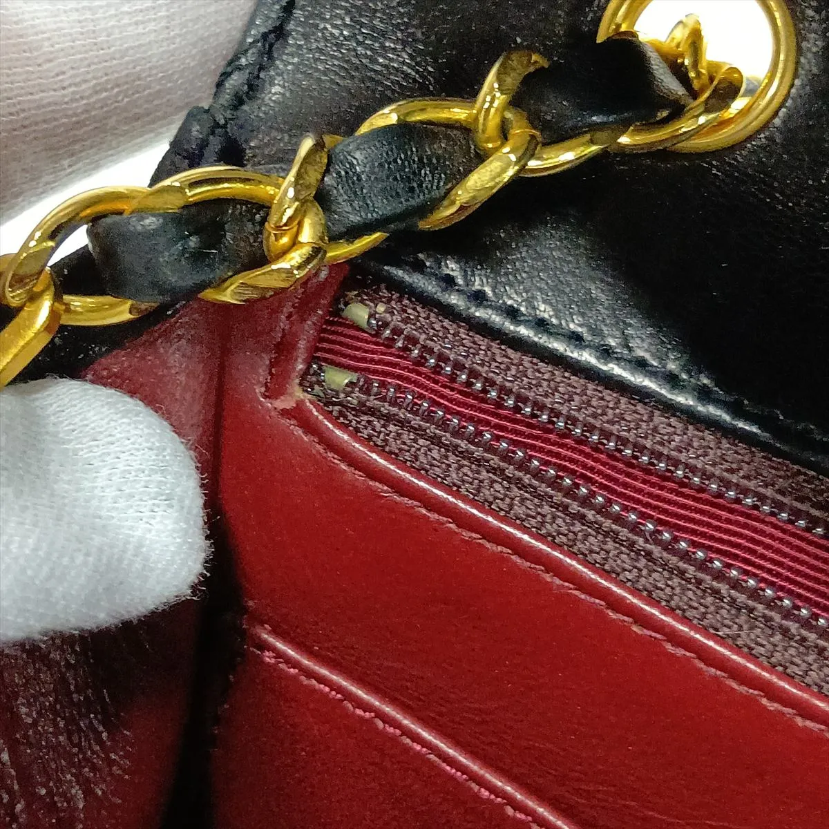 Matelassé Lambskin Single Flap Single Chain Bag, Push Lock, Black with Gold Hardware, 0731263 (Serial Number 0) — view 13