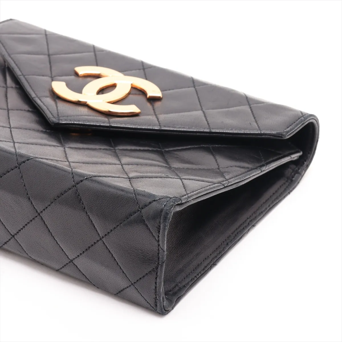 Matelassé Lambskin Single Flap Single Chain Bag, Push Lock, Black with Gold Hardware, 0731263 (Serial Number 0) — view 3