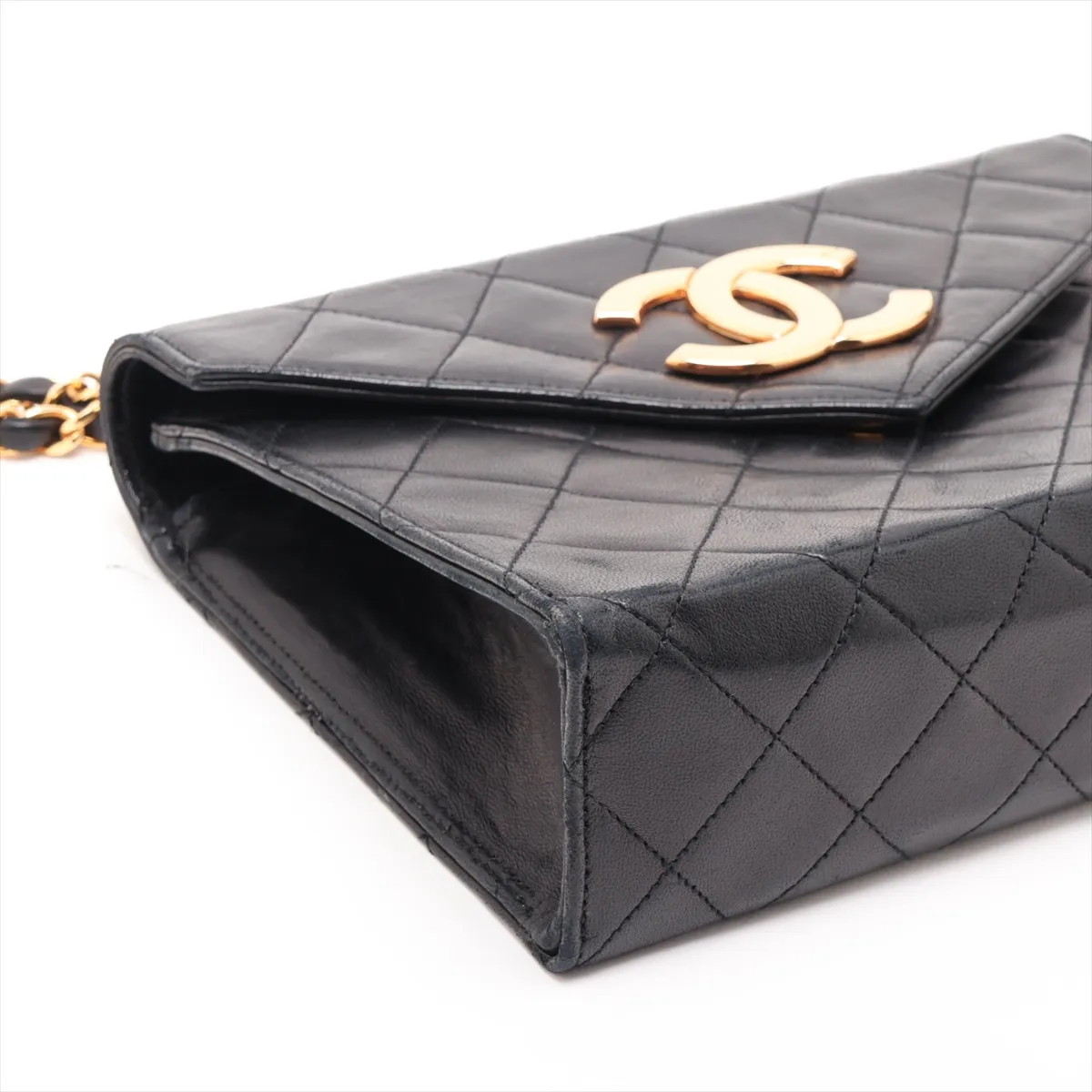 Matelassé Lambskin Single Flap Single Chain Bag, Push Lock, Black with Gold Hardware, 0731263 (Serial Number 0) — view 4