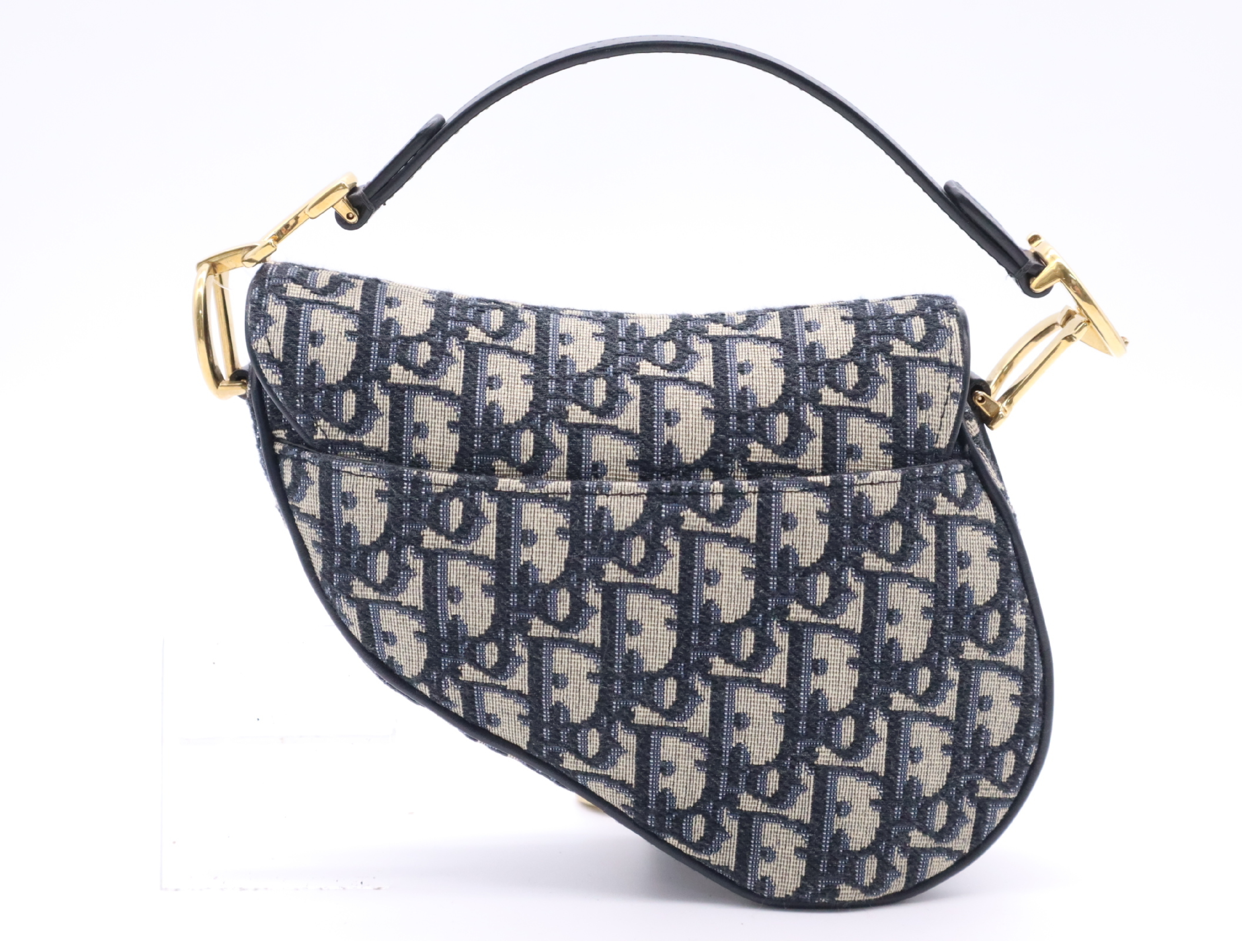 Canvas Oblique Saddle Bag Handbag Navy with Dust Bag Shoulder Bag — view 2