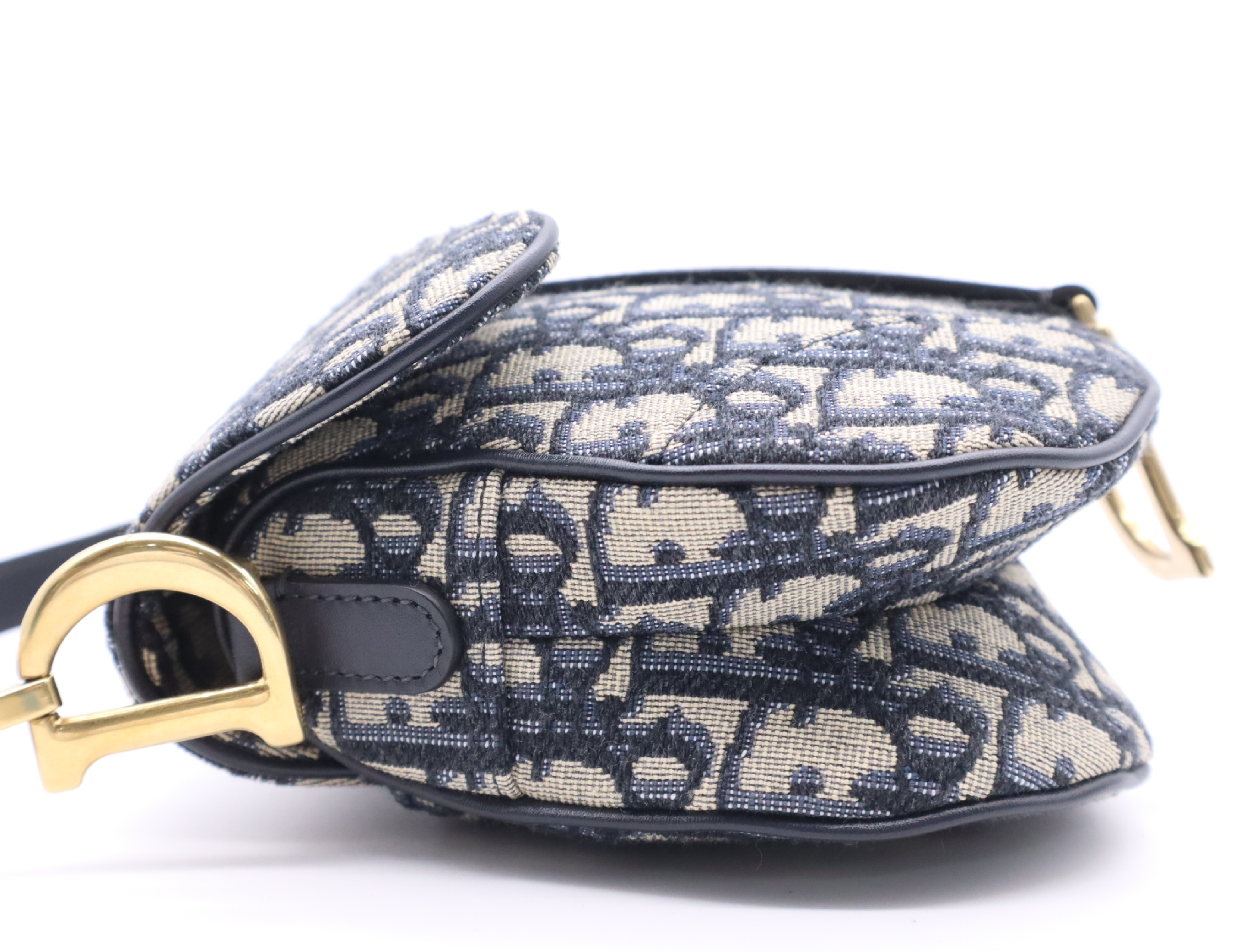 Canvas Oblique Saddle Bag Handbag Navy with Dust Bag Shoulder Bag — view 3