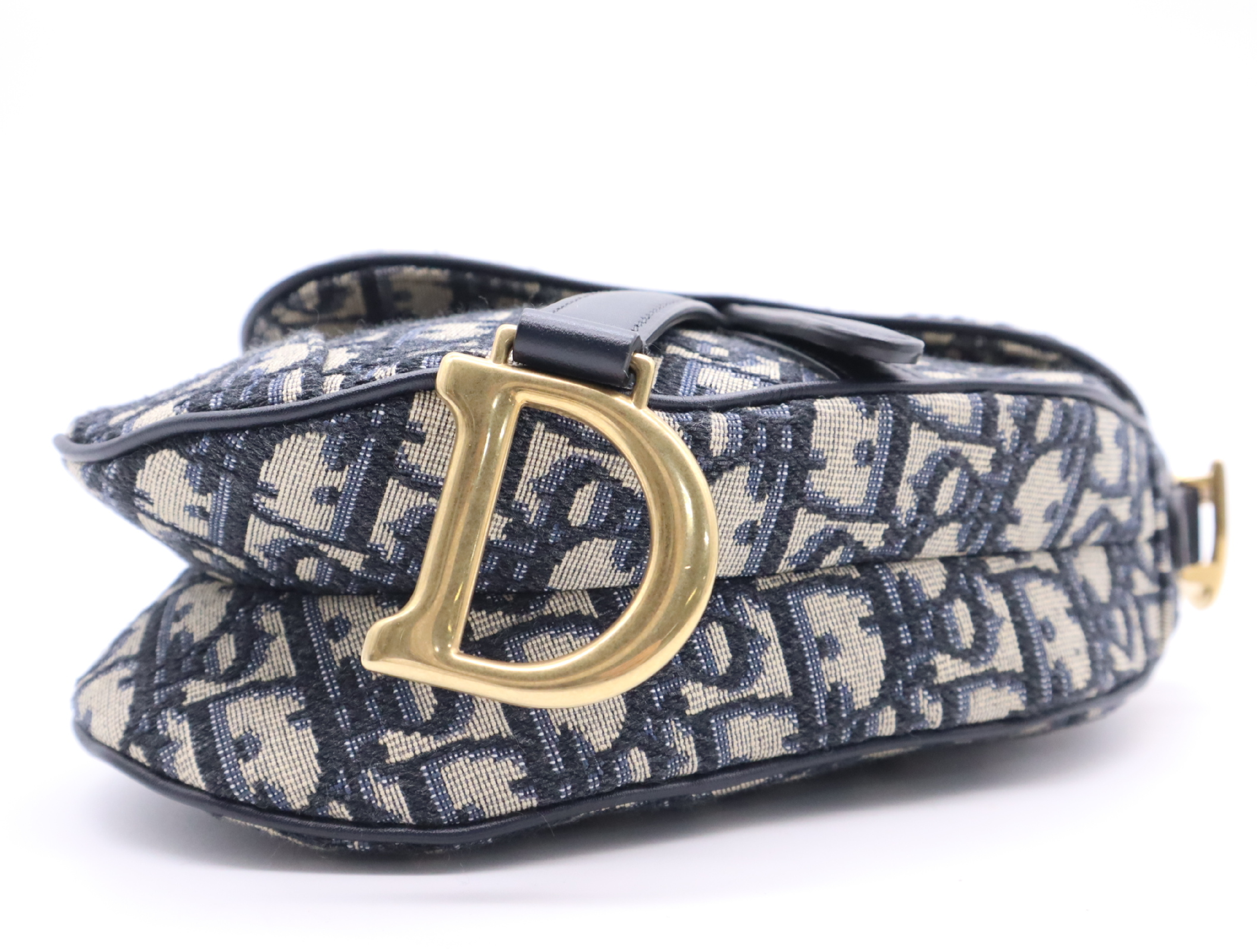 Canvas Oblique Saddle Bag Handbag Navy with Dust Bag Shoulder Bag — view 4