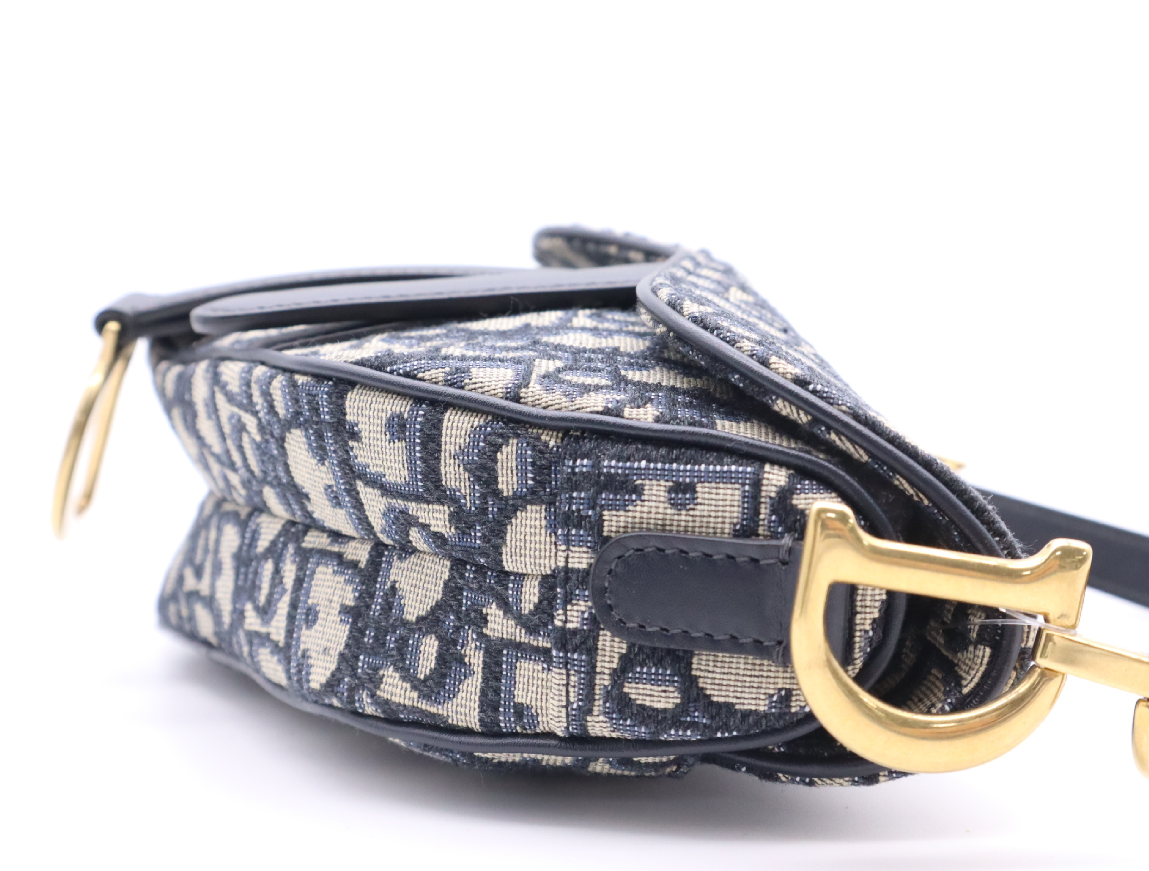 Canvas Oblique Saddle Bag Handbag Navy with Dust Bag Shoulder Bag — view 5