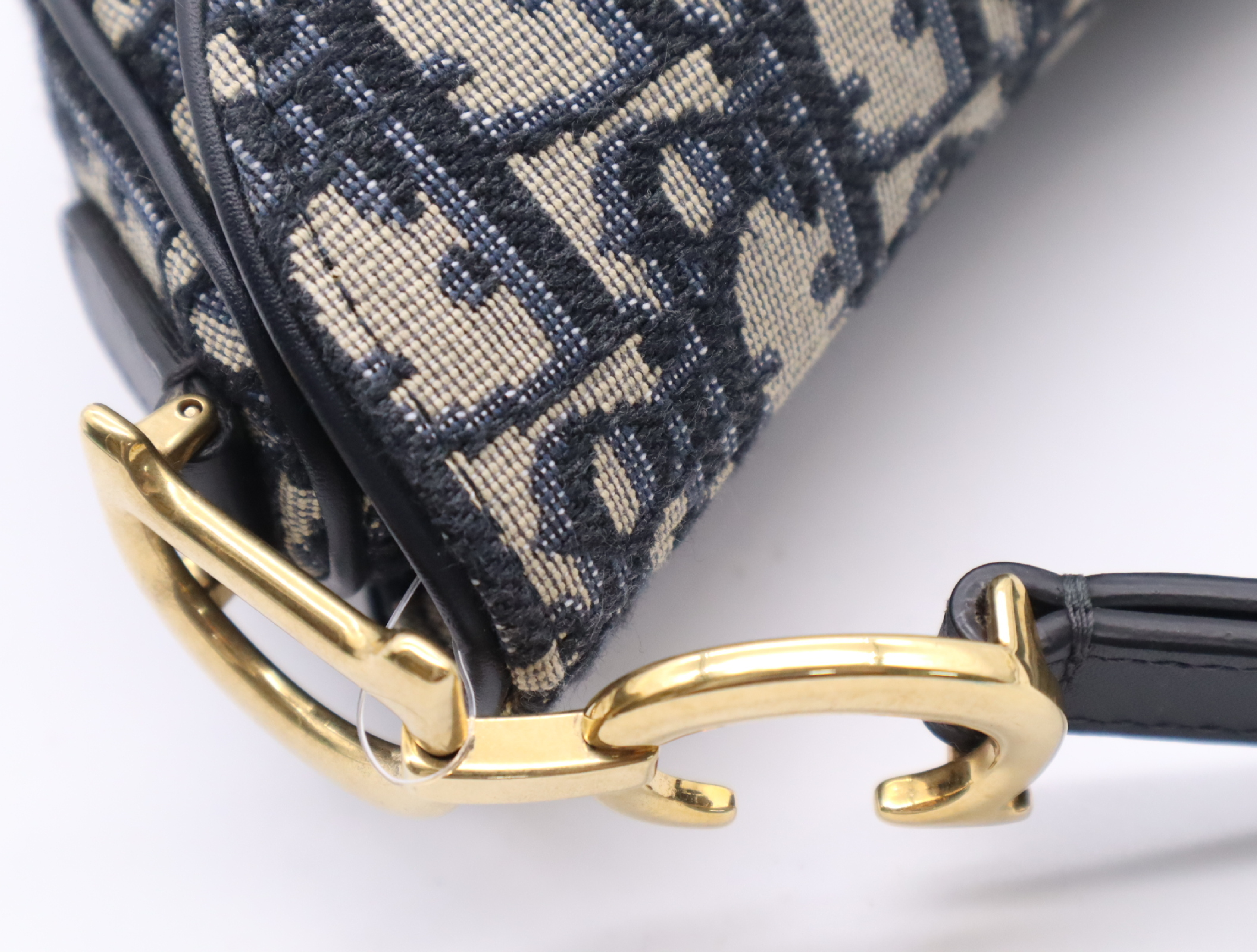 Canvas Oblique Saddle Bag Handbag Navy with Dust Bag Shoulder Bag — view 8