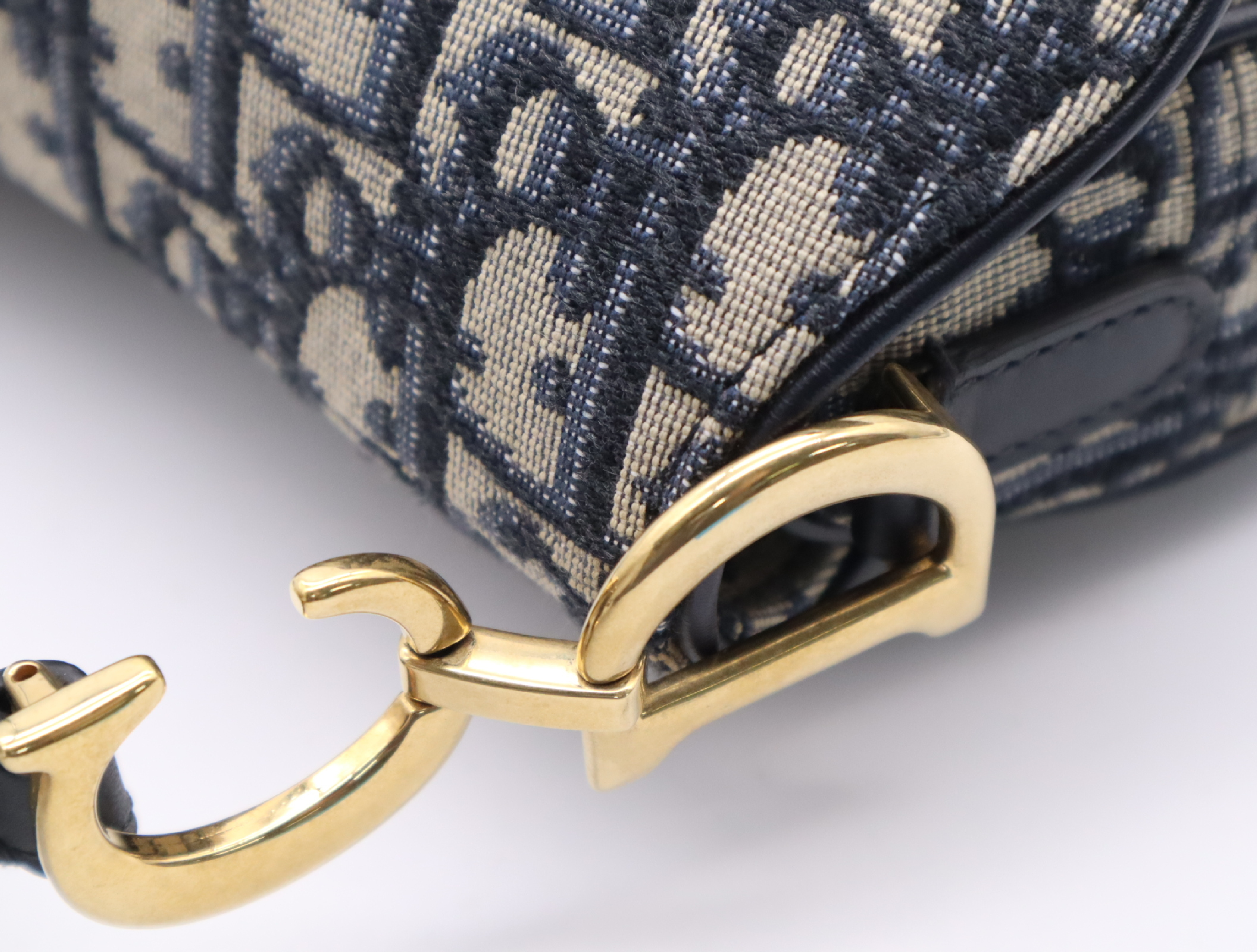Canvas Oblique Saddle Bag Handbag Navy with Dust Bag Shoulder Bag — view 9