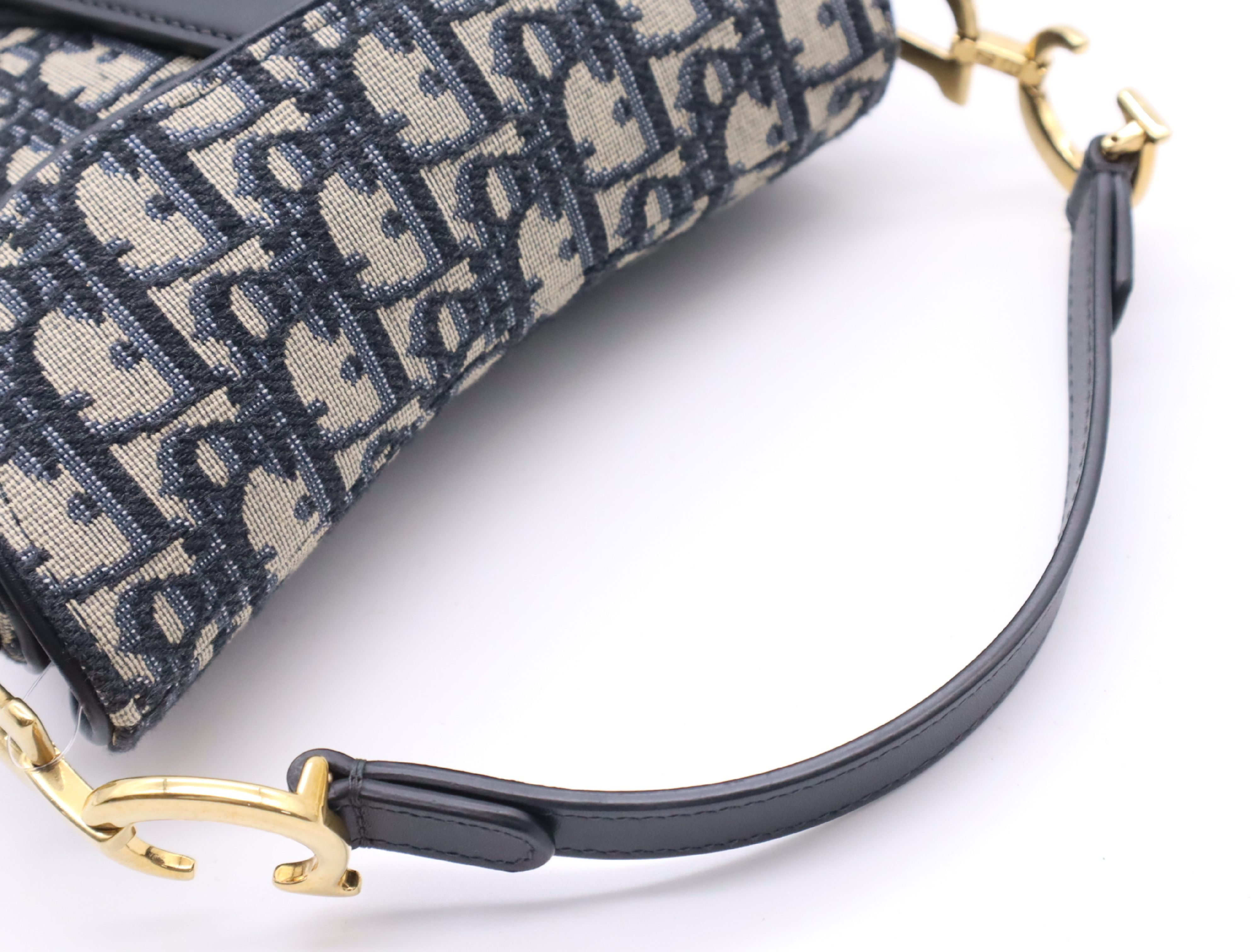 Canvas Oblique Saddle Bag Handbag Navy with Dust Bag Shoulder Bag — view 10