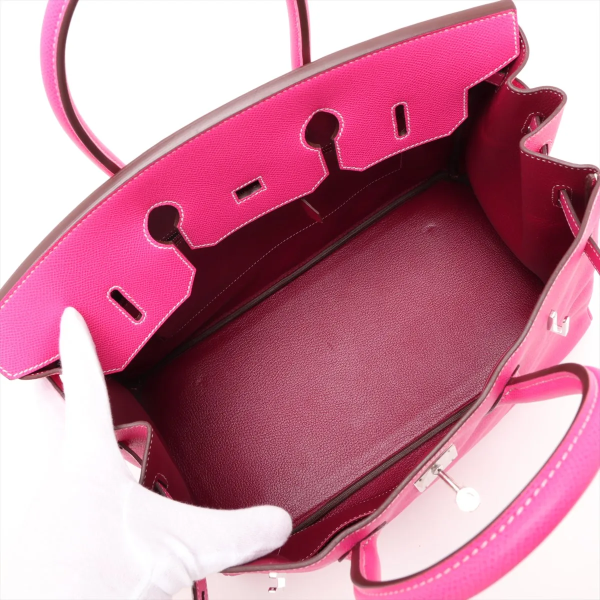 [Individually packaged] Hermes Birkin 35 Retournée Verso Veau Epsom Rose Tyrien x Ruby Silver Hardware O: 2011 — view 7
