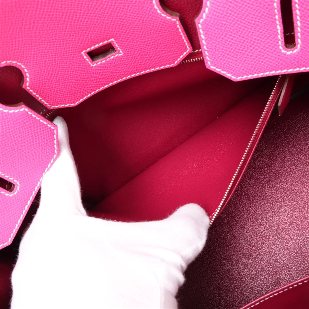 [Individually packaged] Hermes Birkin 35 Retournée Verso Veau Epsom Rose Tyrien x Ruby Silver Hardware O: 2011 — view 9