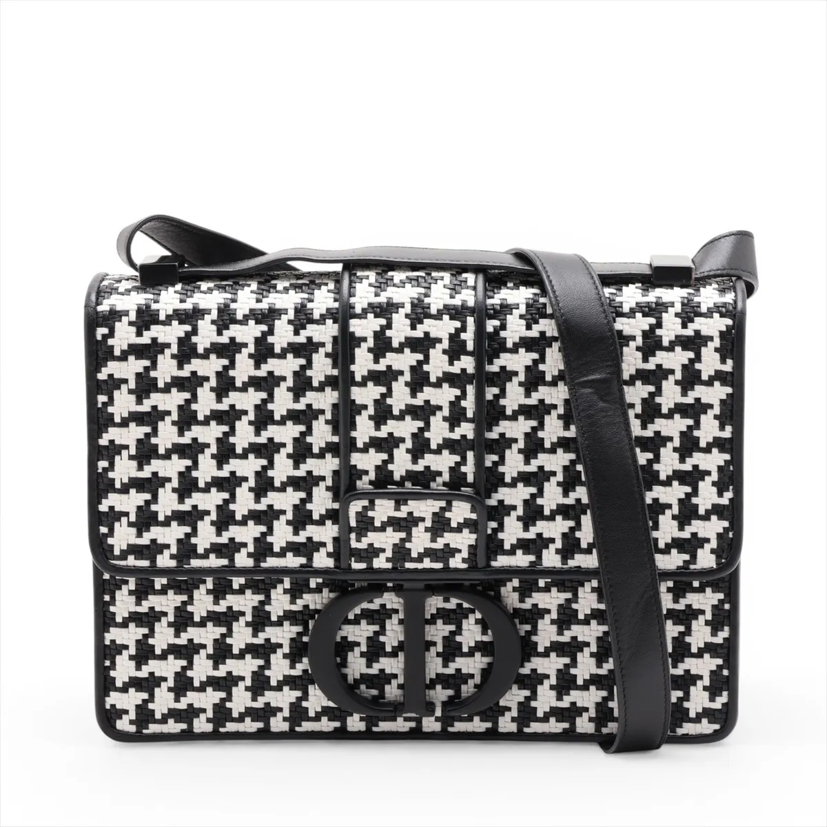 Montaigne Leather Shoulder Bag, Black x White