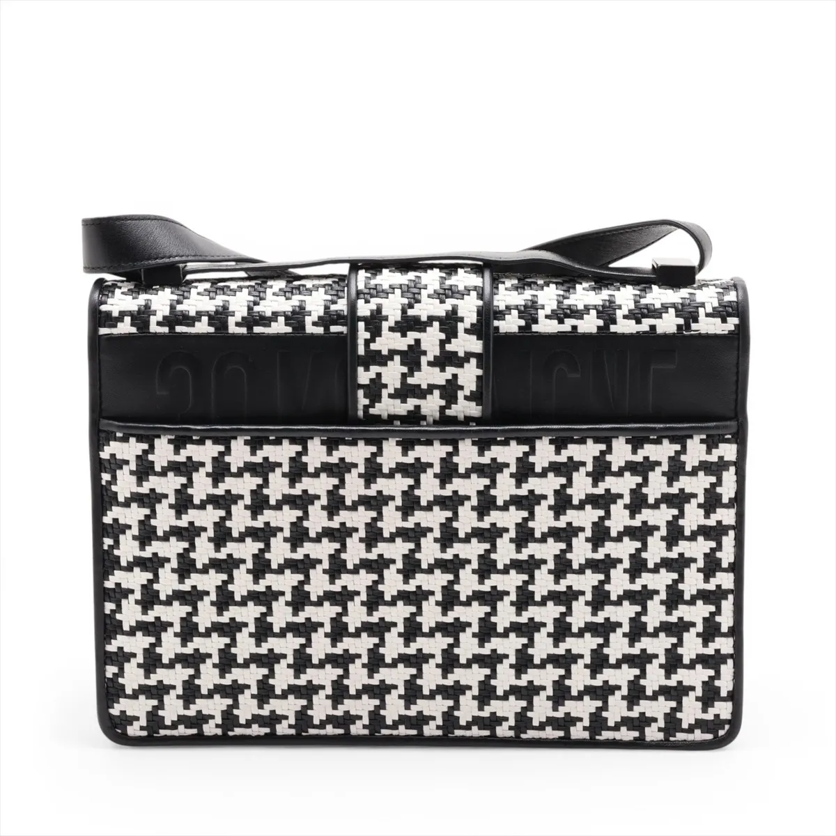 Montaigne Leather Shoulder Bag, Black x White — view 2